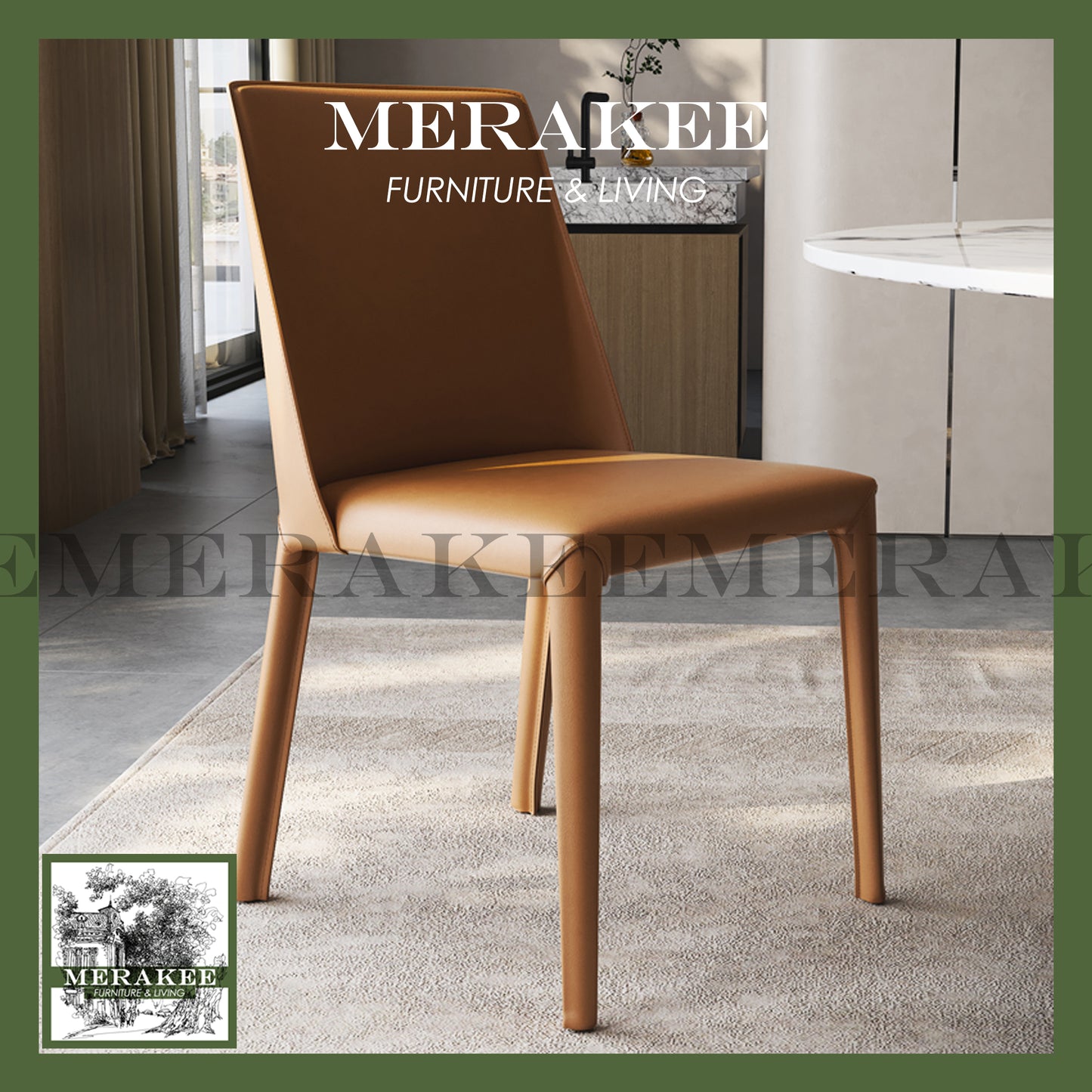 MERAKEE Customized Marble Like Sintered Stone Round Dining Table Stainless Steel Stand Dining Room Furniture F91