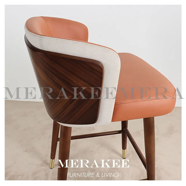 MERAKEE Bar Chair Stool Wood with Full Grain Leather PU Leather Technology Fabric Dining Room Furniture WQ02