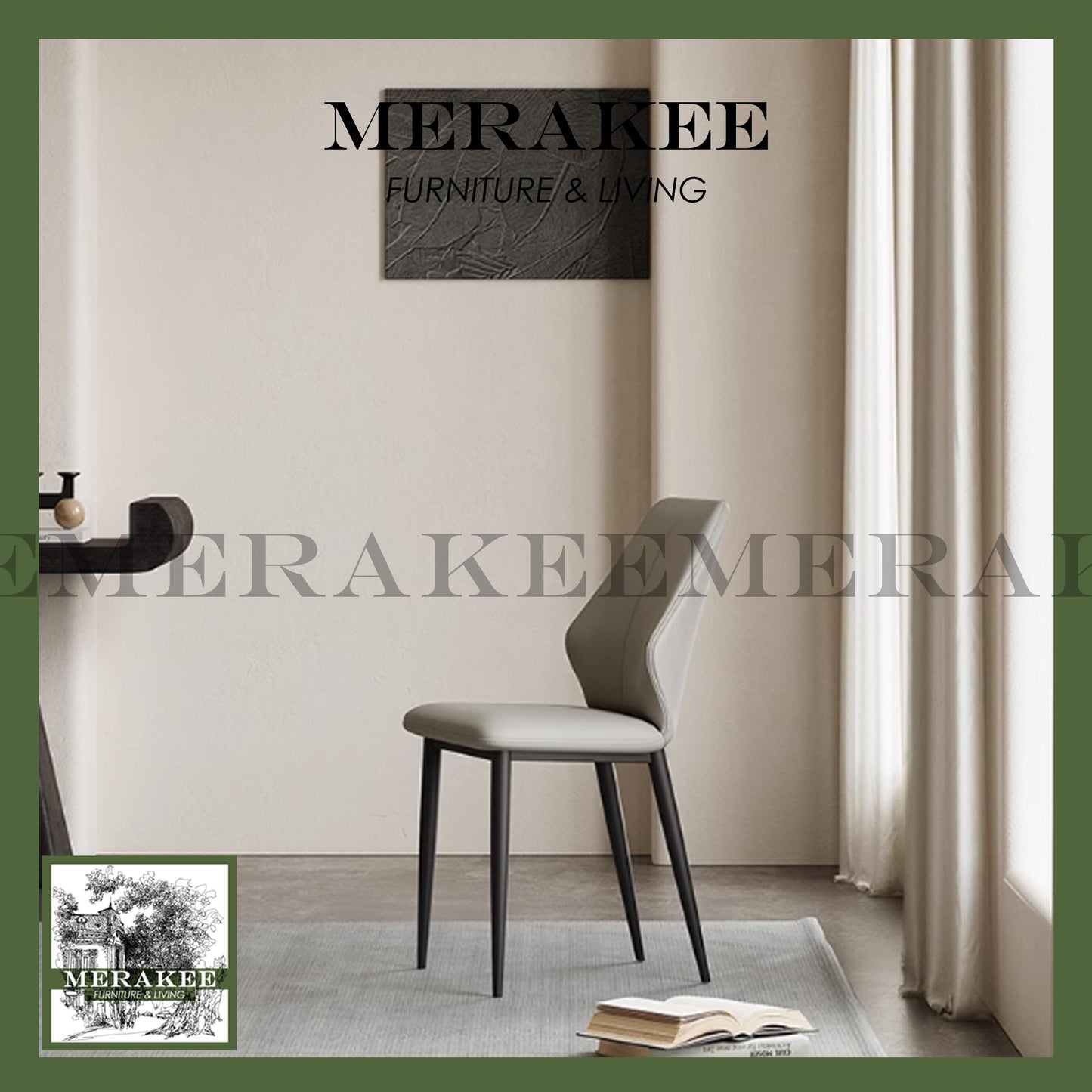 MERAKEE Dining Chair PU Leather Solid Wood Frame Metal Leg Dining Room Furniture T02