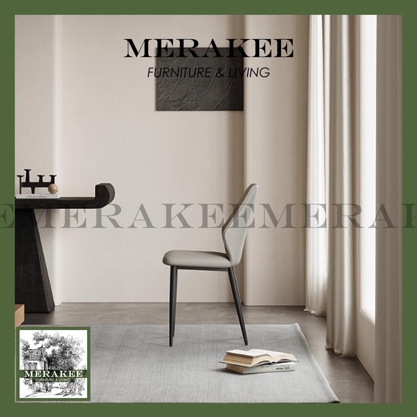 MERAKEE Dining Chair PU Leather Solid Wood Frame Metal Leg Dining Room Furniture T02