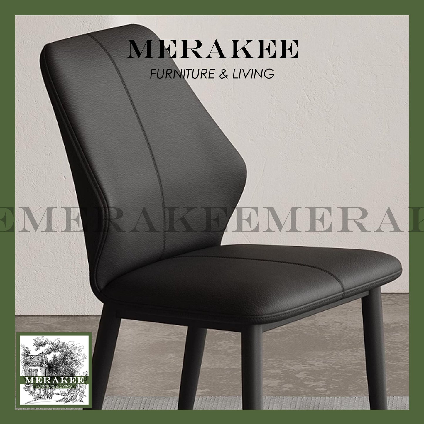 MERAKEE Dining Chair PU Leather Solid Wood Frame Metal Leg Dining Room Furniture T02