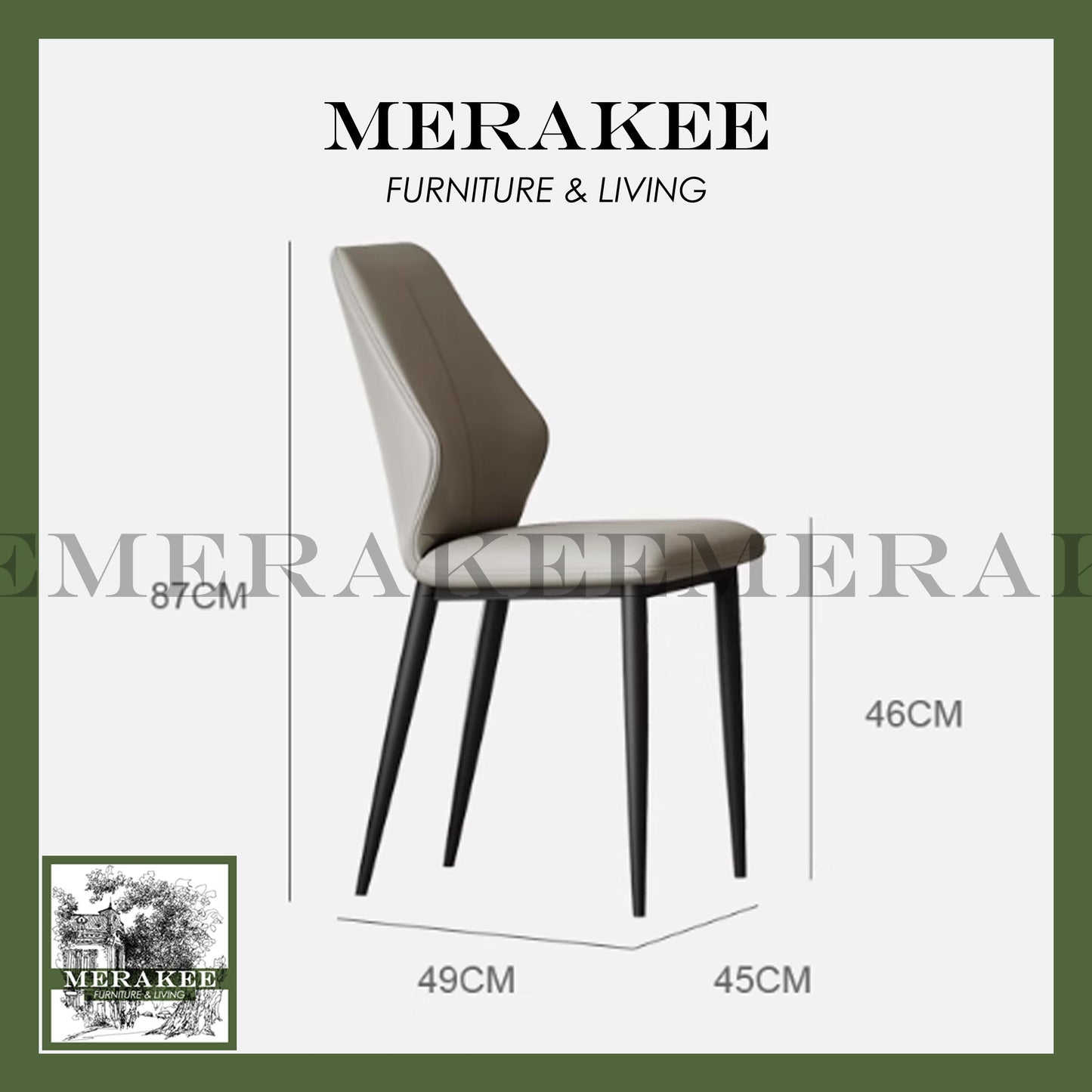 MERAKEE Dining Chair PU Leather Solid Wood Frame Metal Leg Dining Room Furniture T02