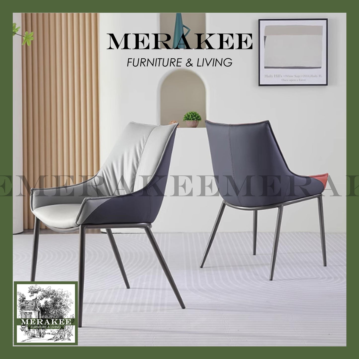 MERAKEE Dining Chair PU Leather Solid Wood Frame Metal Leg Dining Room Furniture SJ253