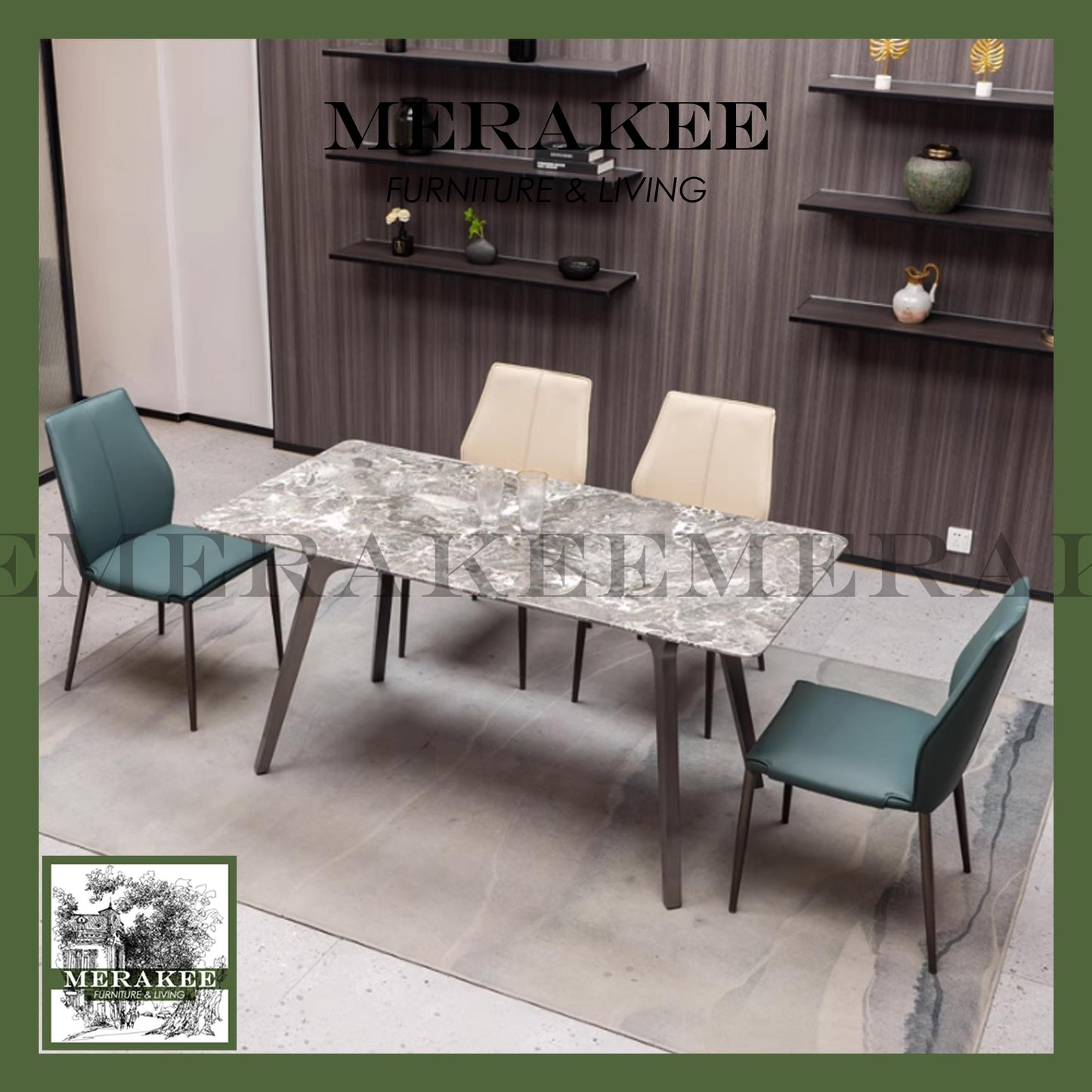 MERAKEE Dining Chair PU Leather Solid Wood Frame Metal Leg Dining Room Furniture BT072