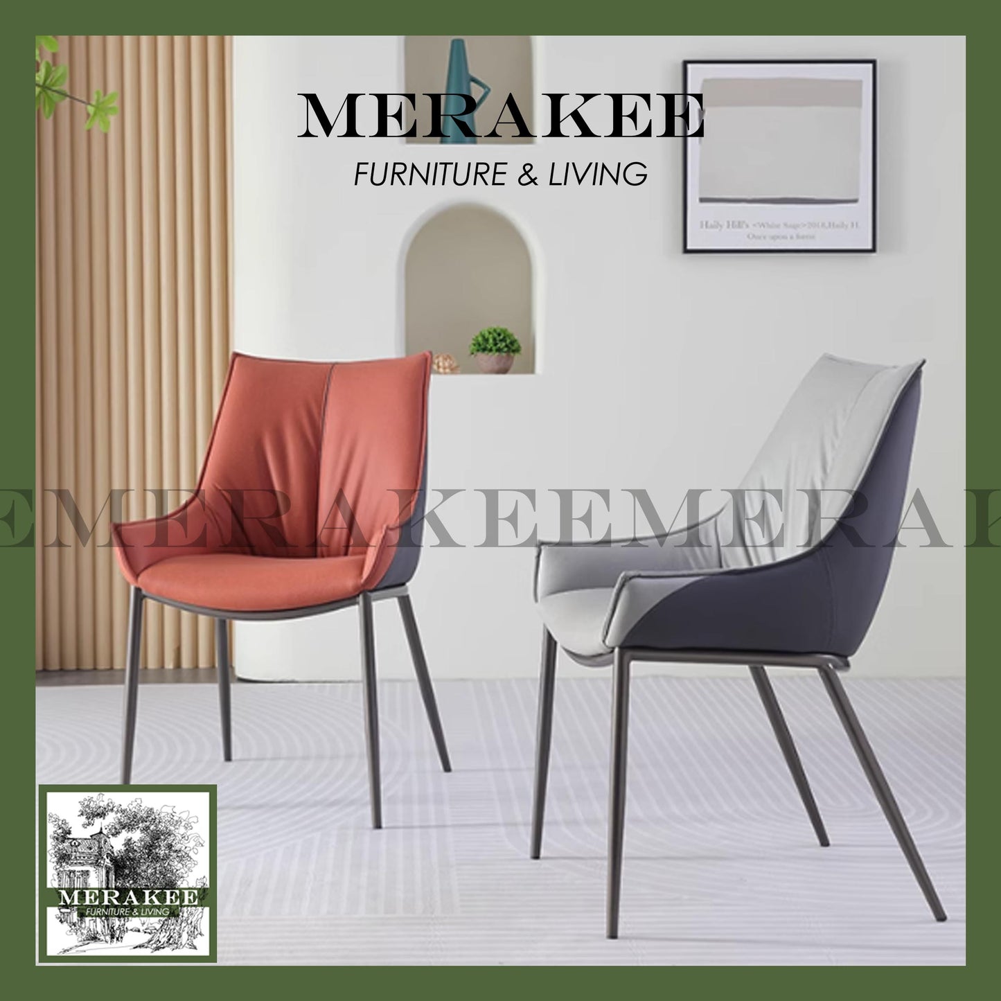 MERAKEE Dining Chair PU Leather Solid Wood Frame Metal Leg Dining Room Furniture SJ253