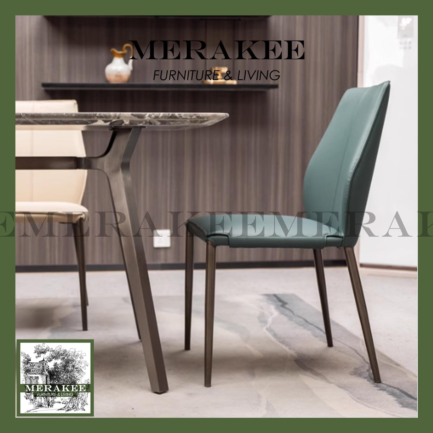 MERAKEE Dining Chair PU Leather Solid Wood Frame Metal Leg Dining Room Furniture BT072