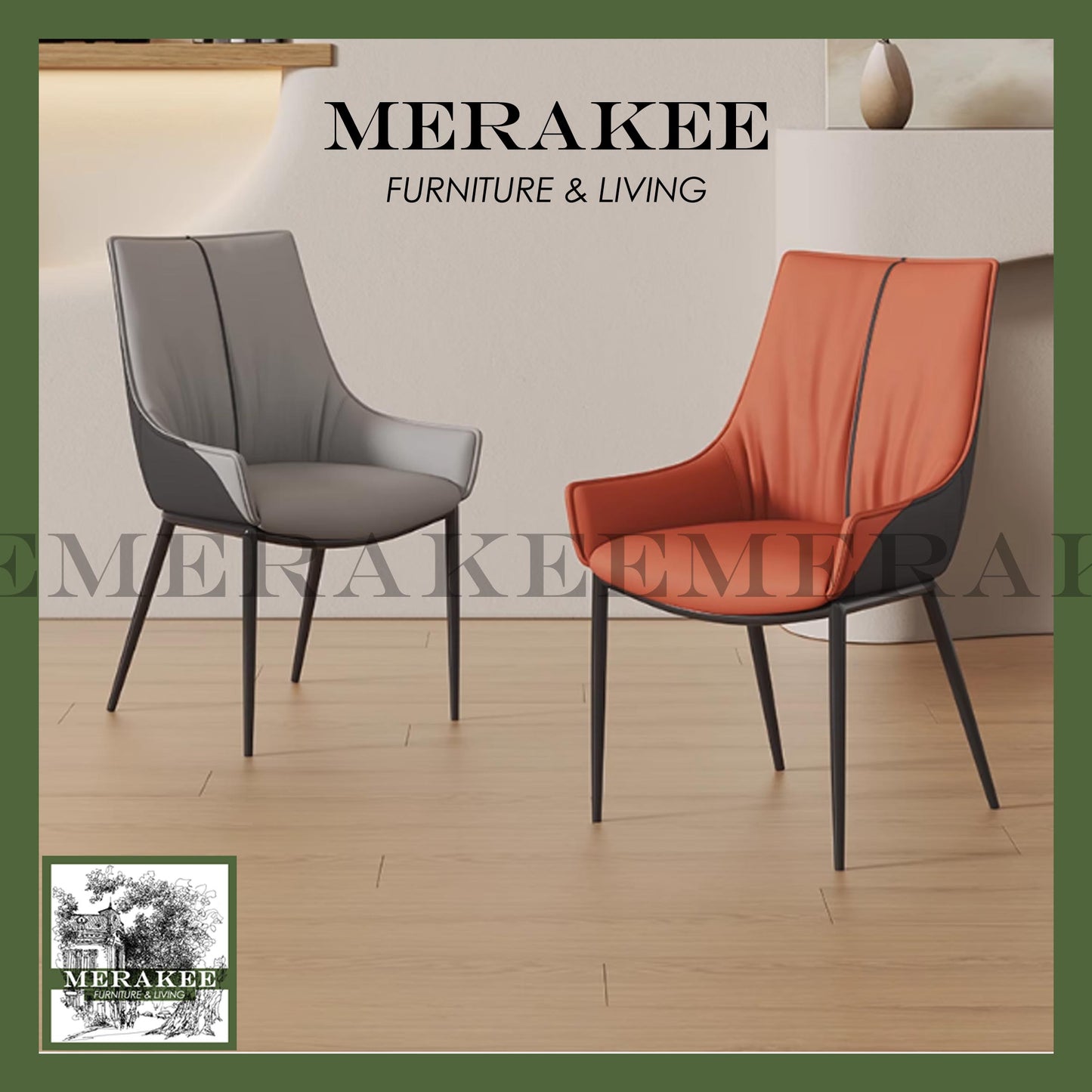 MERAKEE Dining Chair PU Leather Solid Wood Frame Metal Leg Dining Room Furniture SJ253