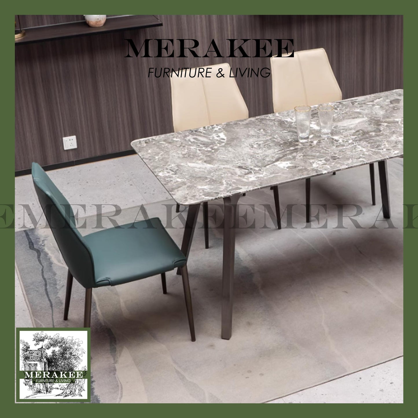 MERAKEE Dining Chair PU Leather Solid Wood Frame Metal Leg Dining Room Furniture BT072