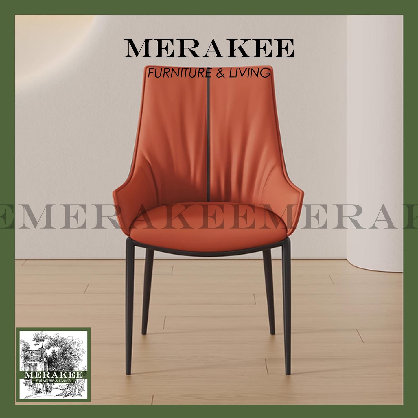 MERAKEE Dining Chair PU Leather Solid Wood Frame Metal Leg Dining Room Furniture SJ253