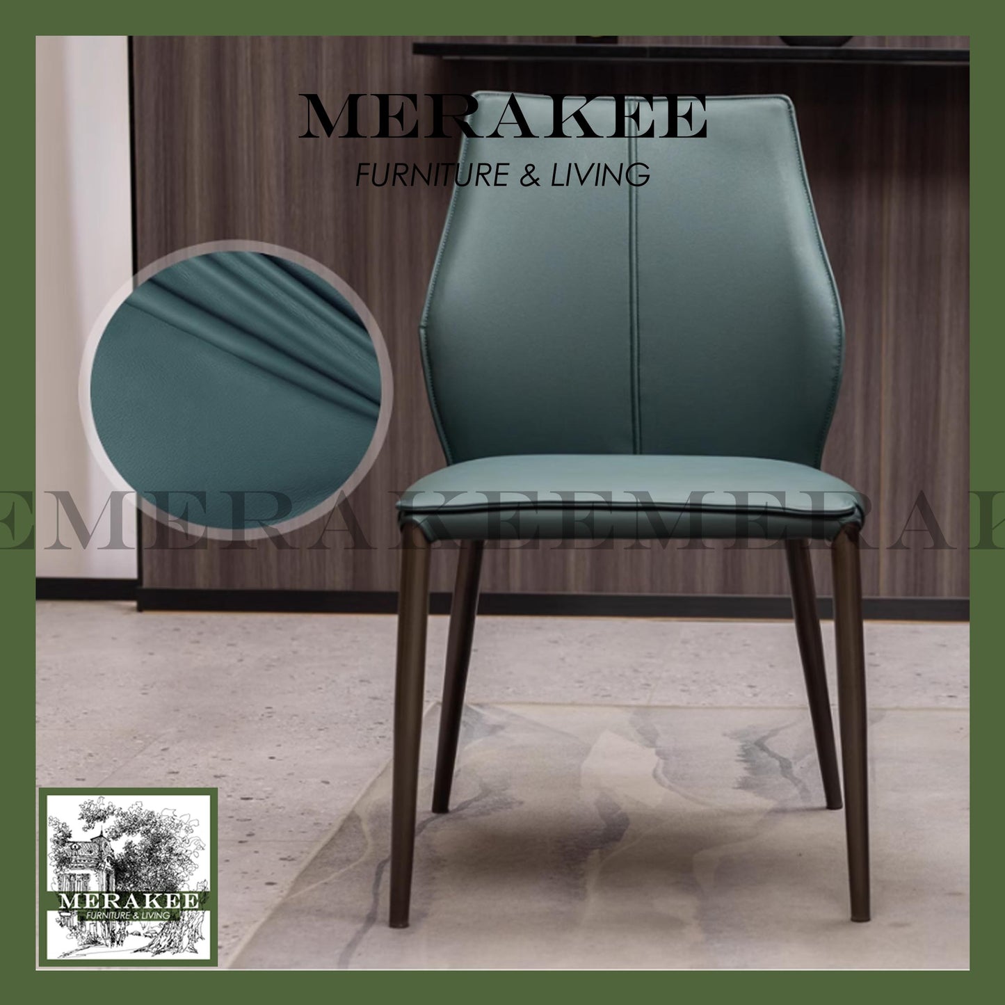 MERAKEE Dining Chair PU Leather Solid Wood Frame Metal Leg Dining Room Furniture BT072