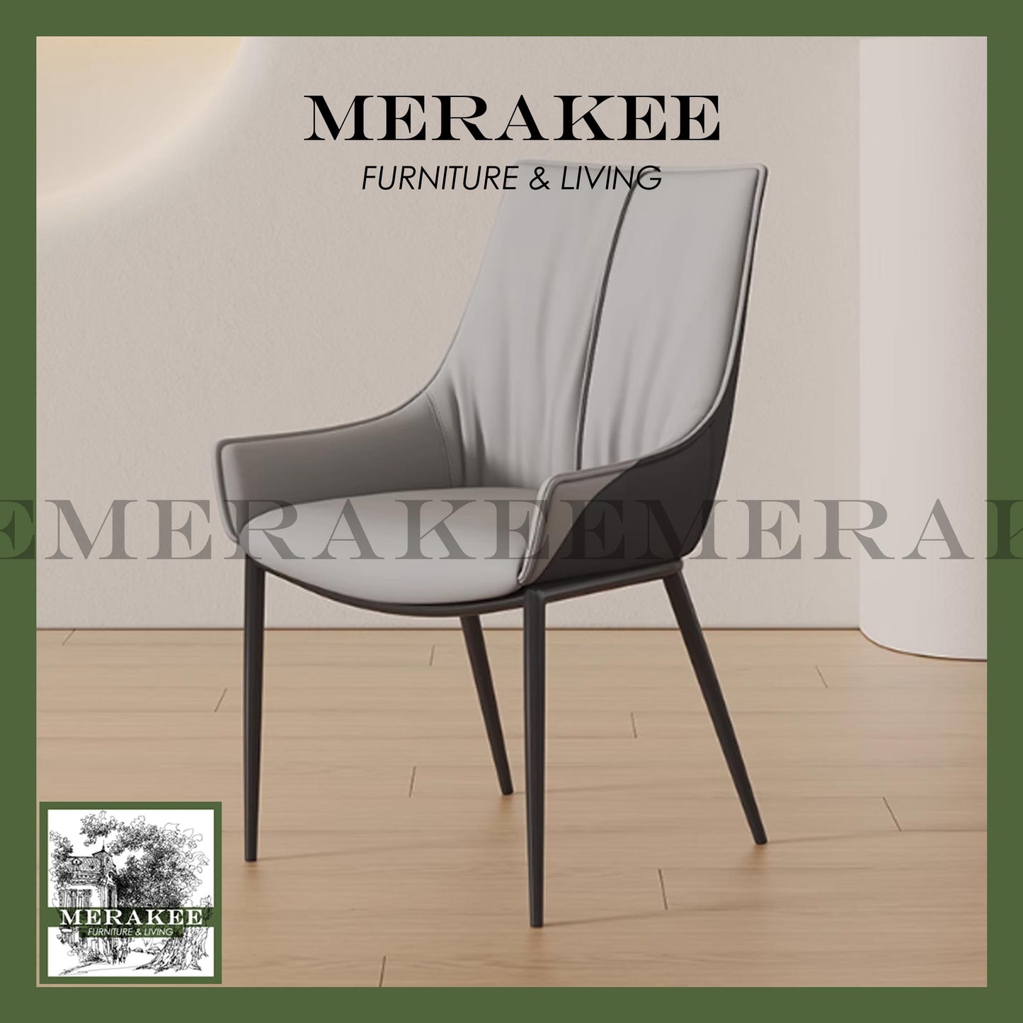 MERAKEE Dining Chair PU Leather Solid Wood Frame Metal Leg Dining Room Furniture SJ253