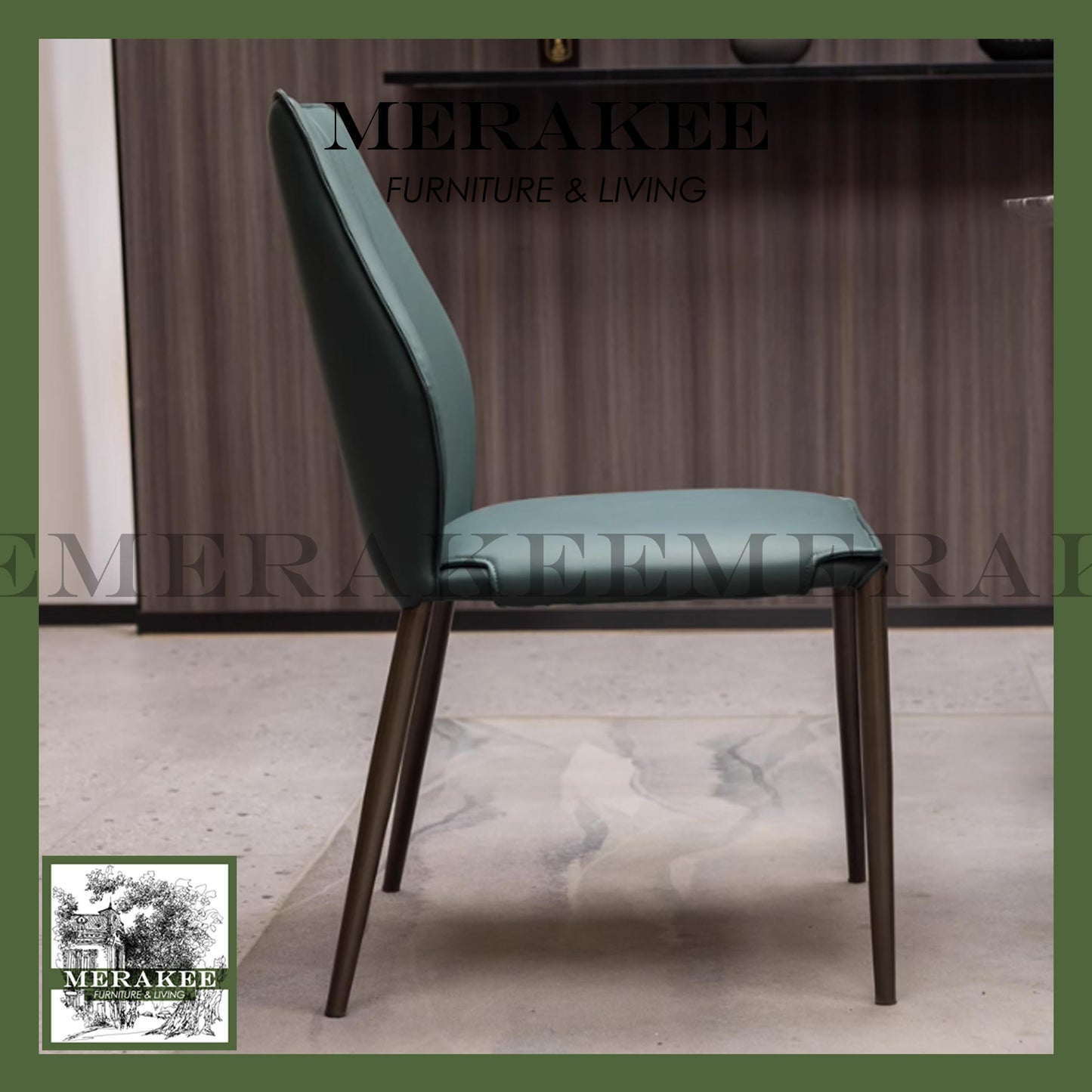 MERAKEE Dining Chair PU Leather Solid Wood Frame Metal Leg Dining Room Furniture BT072