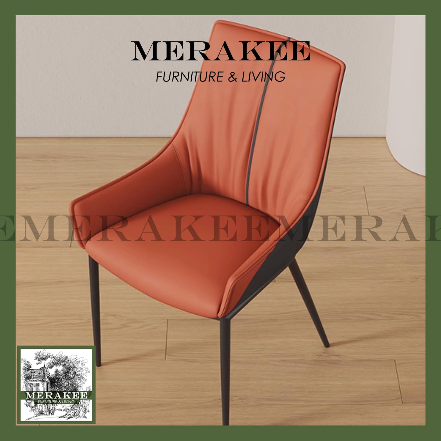 MERAKEE Dining Chair PU Leather Solid Wood Frame Metal Leg Dining Room Furniture SJ253