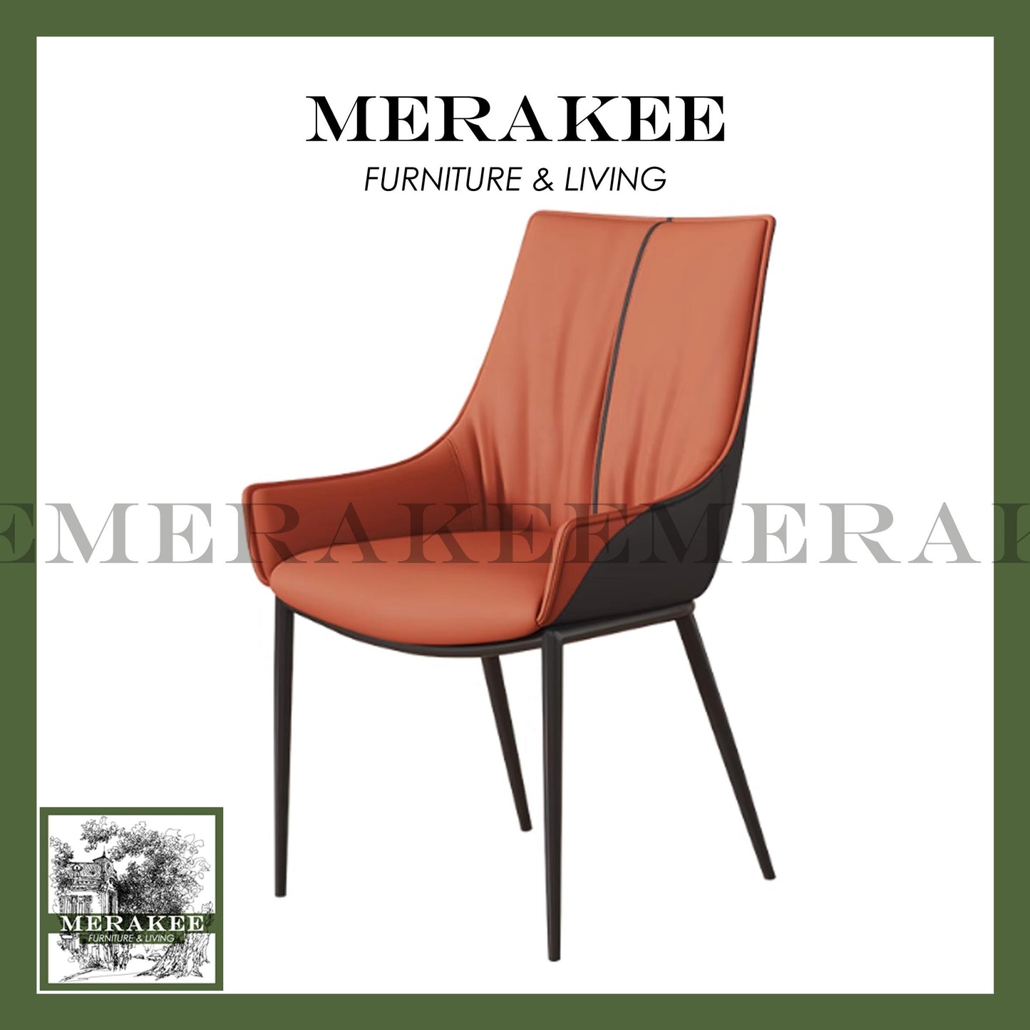 MERAKEE Dining Chair PU Leather Solid Wood Frame Metal Leg Dining Room Furniture SJ253