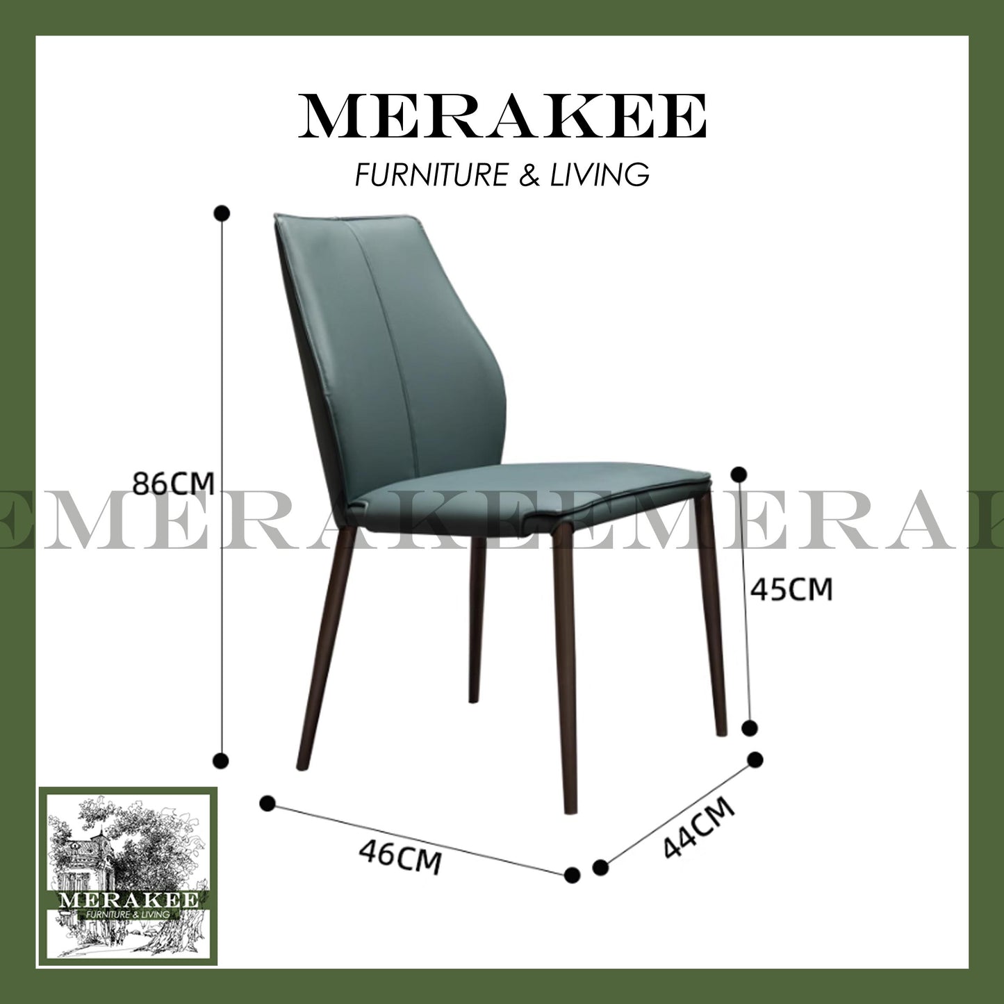 MERAKEE Dining Chair PU Leather Solid Wood Frame Metal Leg Dining Room Furniture BT072