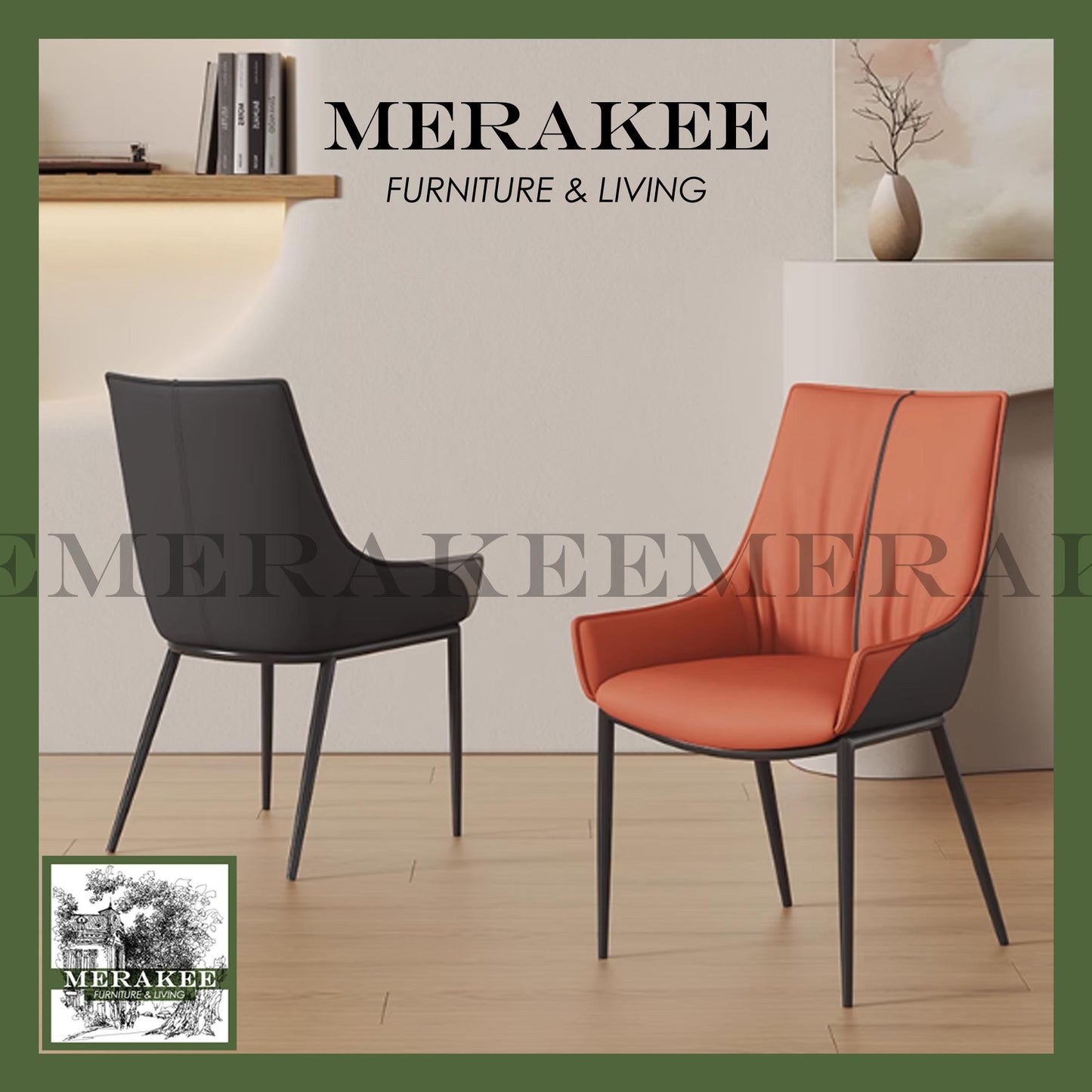 MERAKEE Dining Chair PU Leather Solid Wood Frame Metal Leg Dining Room Furniture SJ253
