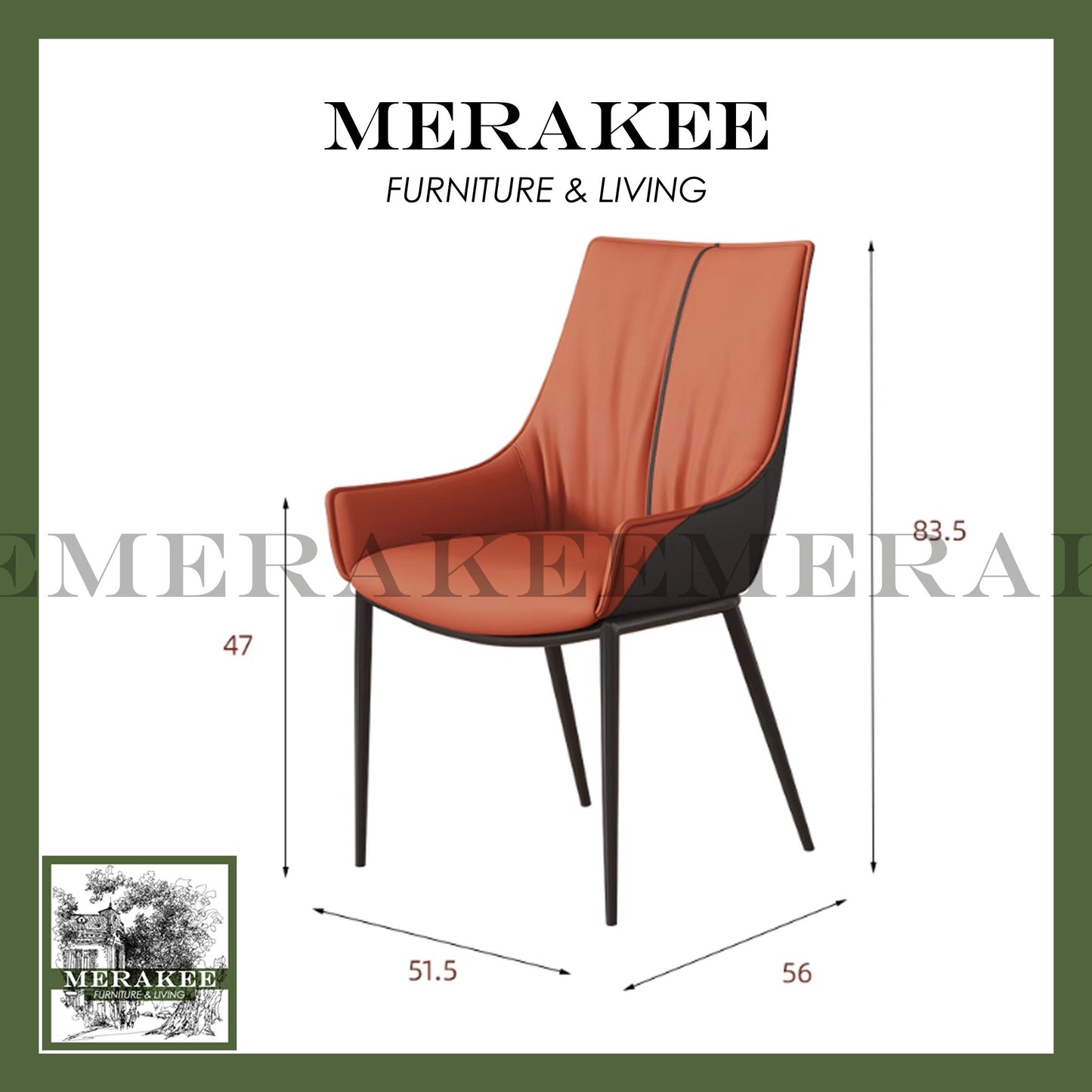 MERAKEE Dining Chair PU Leather Solid Wood Frame Metal Leg Dining Room Furniture SJ253