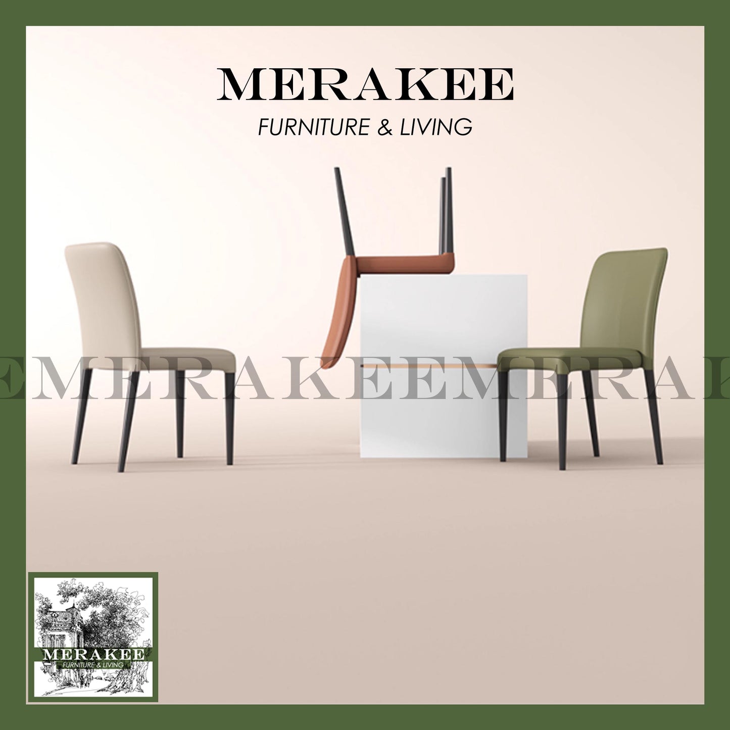 MERAKEE Stackable Dining Chair PU Leather Solid Wood Frame Metal Leg Dining Room Furniture BT078