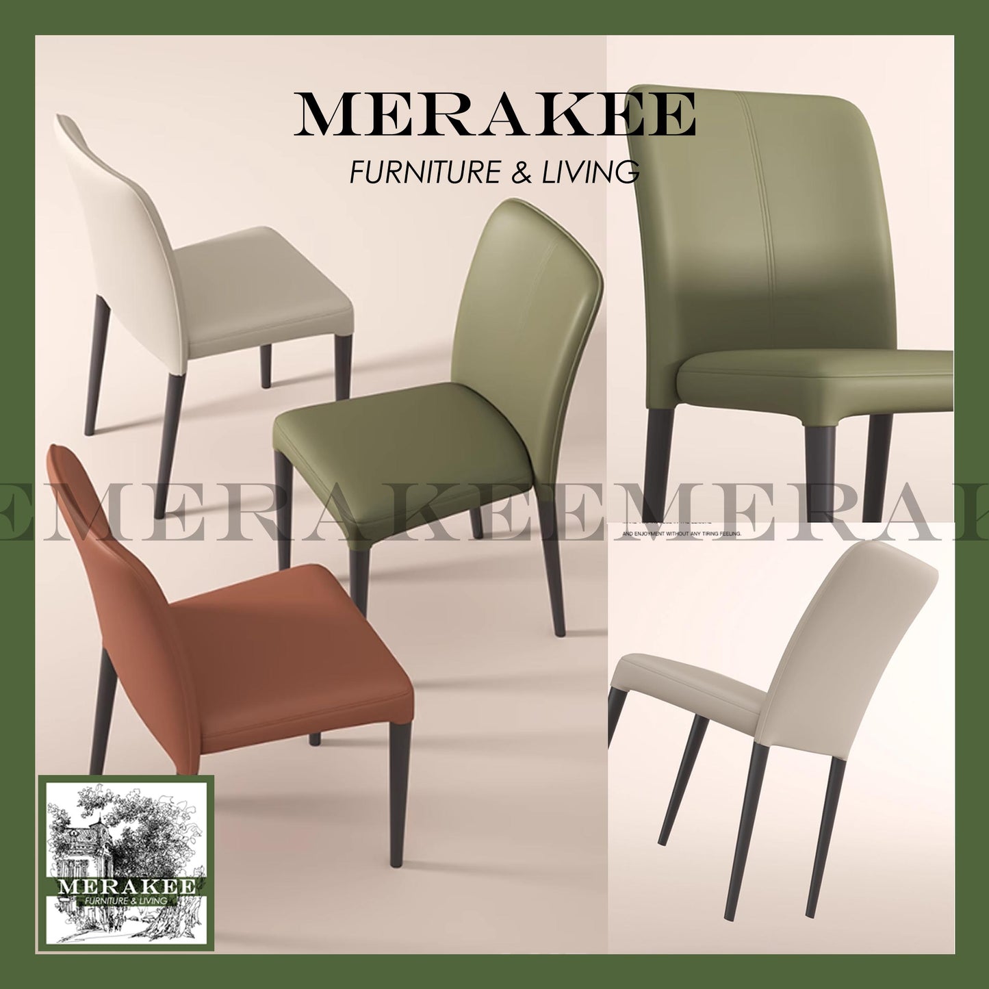 MERAKEE Stackable Dining Chair PU Leather Solid Wood Frame Metal Leg Dining Room Furniture BT078