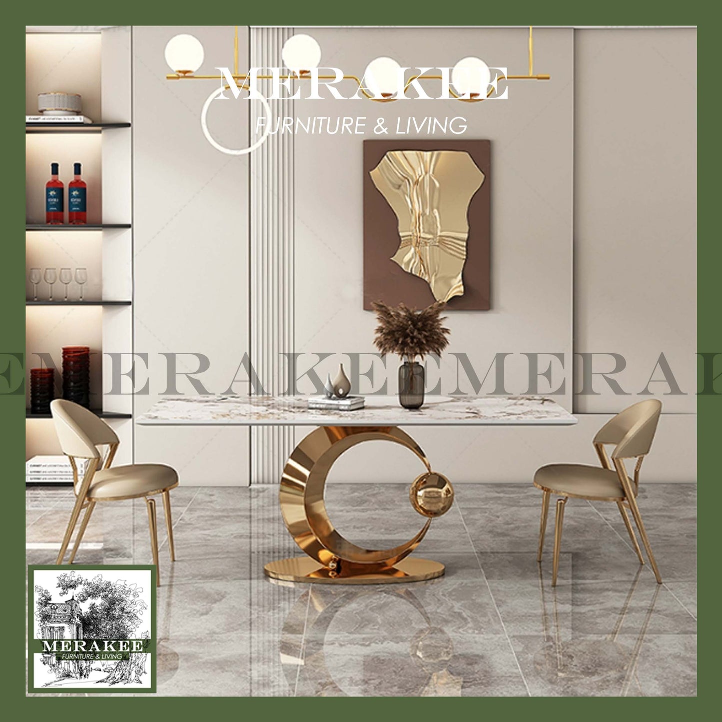 MERAKEE Sintered Stone Dining Table Customization Color Tabletop Stainless Steel Stand Dining Room Furniture PV22