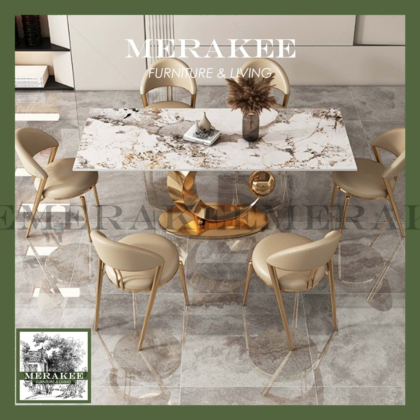 MERAKEE Sintered Stone Dining Table Customization Color Tabletop Stainless Steel Stand Dining Room Furniture PV22