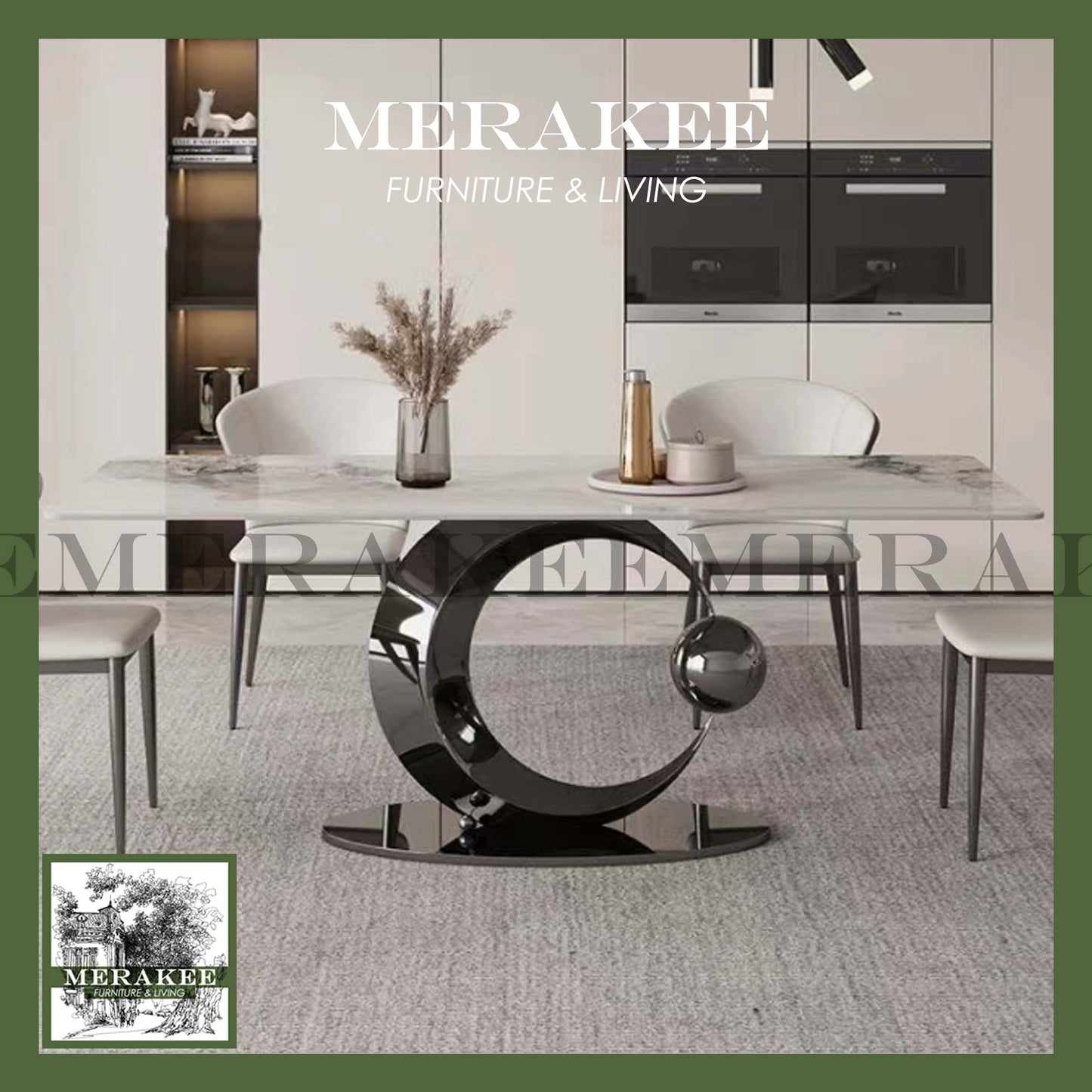 MERAKEE Sintered Stone Dining Table Customization Color Tabletop Stainless Steel Stand Dining Room Furniture PV22