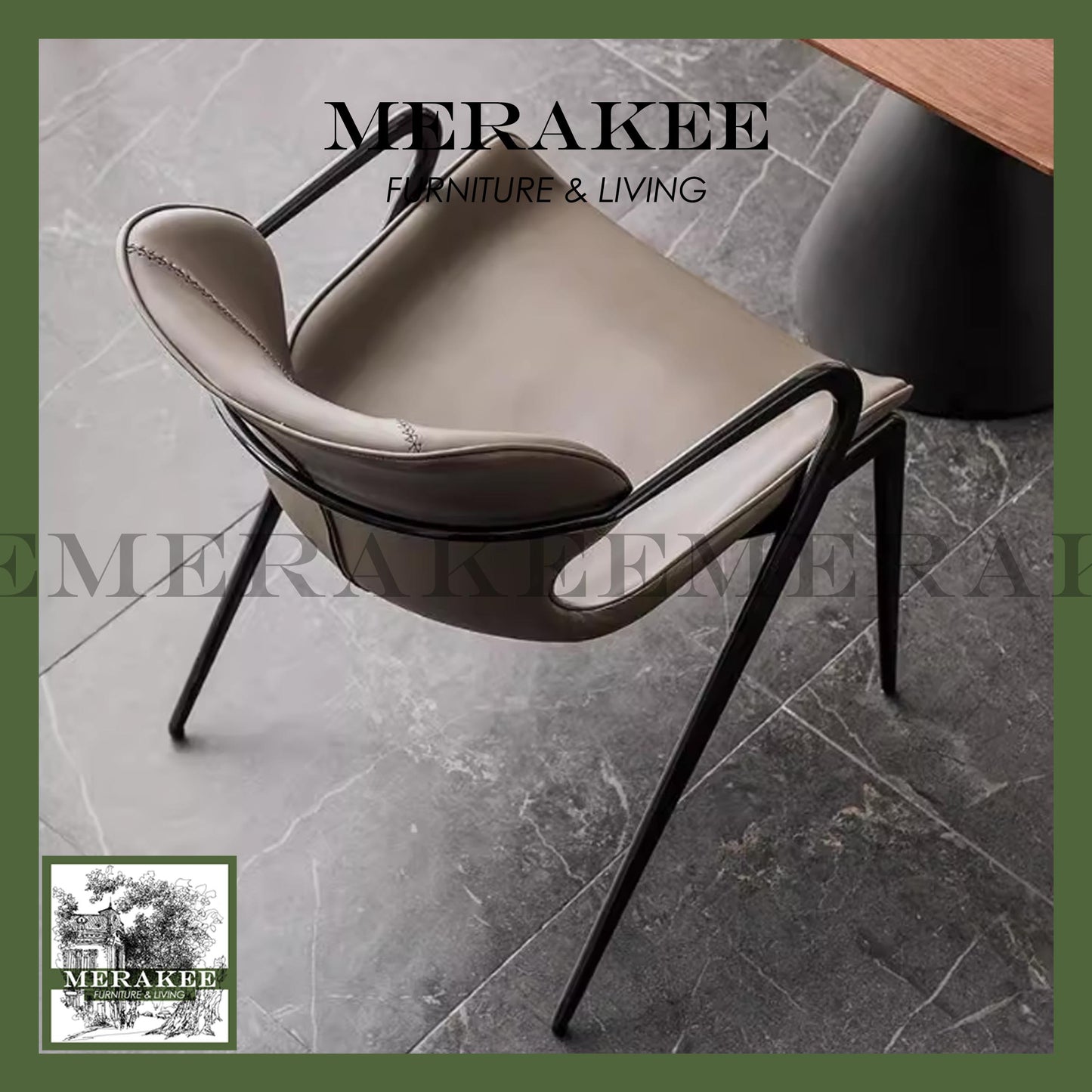 MERAKEE Dining Chair Saddle Leather Black/Gold/Rose Gold/Silver Stand Dining Room Furniture TS3650