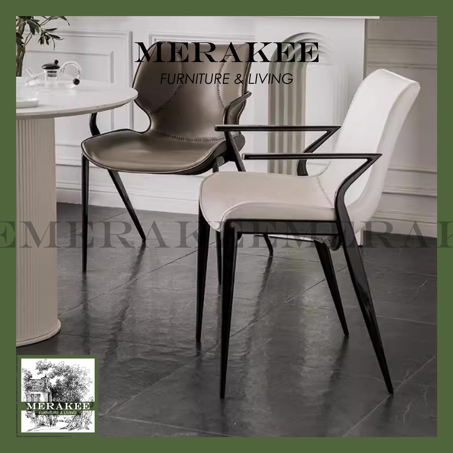 MERAKEE Dining Chair Saddle Leather Black/Gold/Rose Gold/Silver Stand Dining Room Furniture TS3650