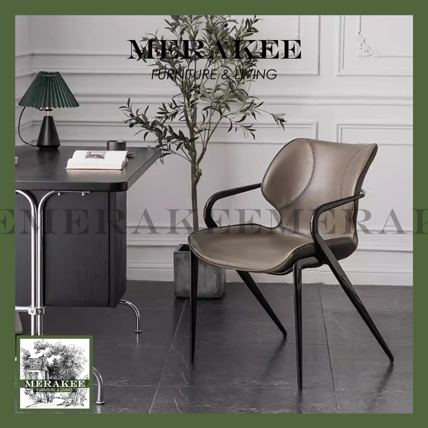 MERAKEE Dining Chair Saddle Leather Black/Gold/Rose Gold/Silver Stand Dining Room Furniture TS3650