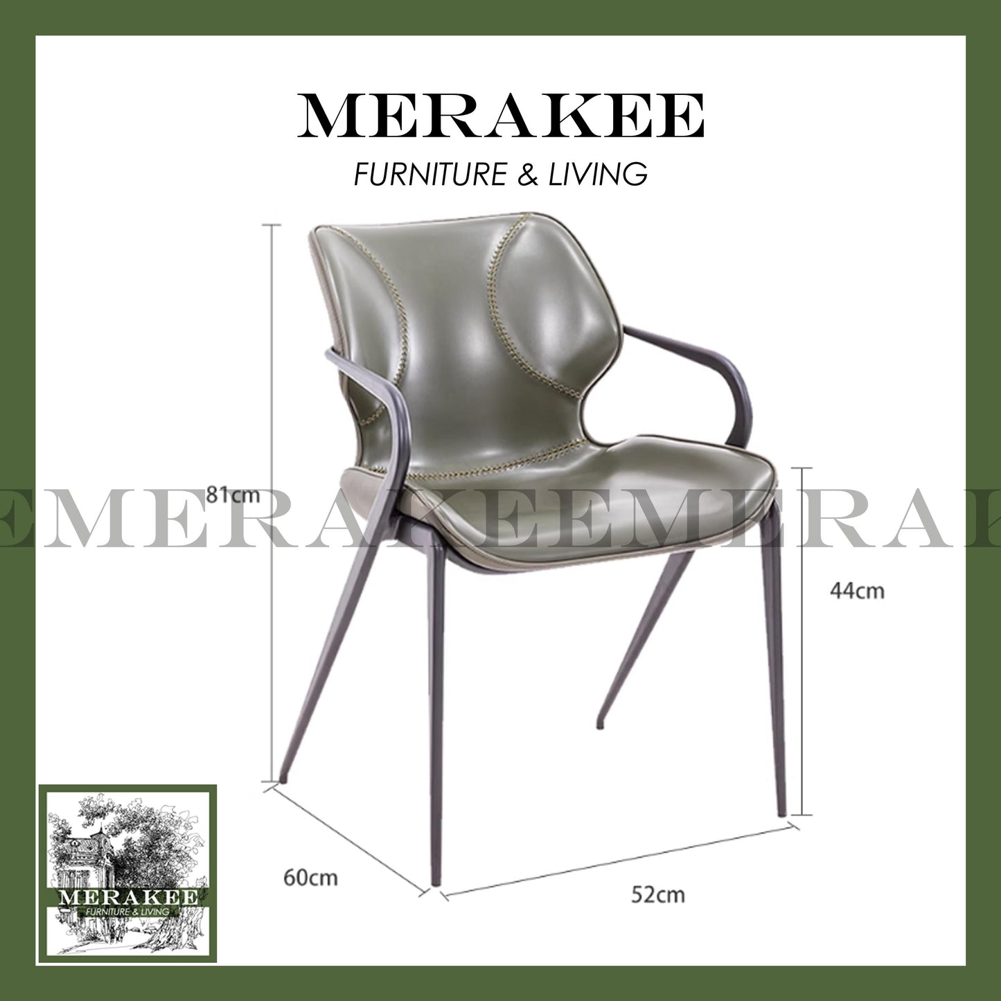 MERAKEE Dining Chair Saddle Leather Black/Gold/Rose Gold/Silver Stand Dining Room Furniture TS3650