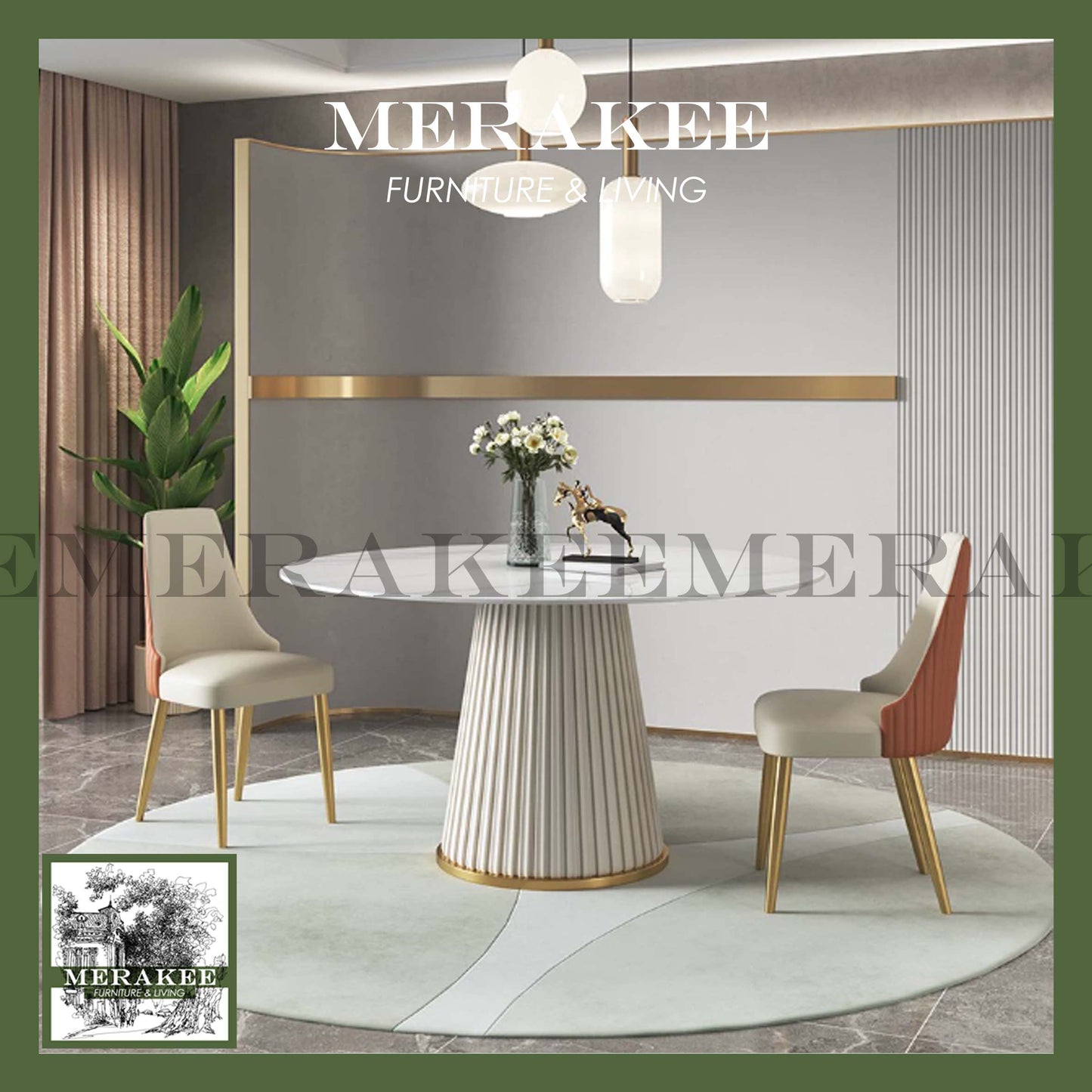 MERAKEE Sintered Stone Dining Table With Lazy Susan Customization Color Round Tabletop Stainless Steel Leg With PU Leather Dining Room Furniture PV45