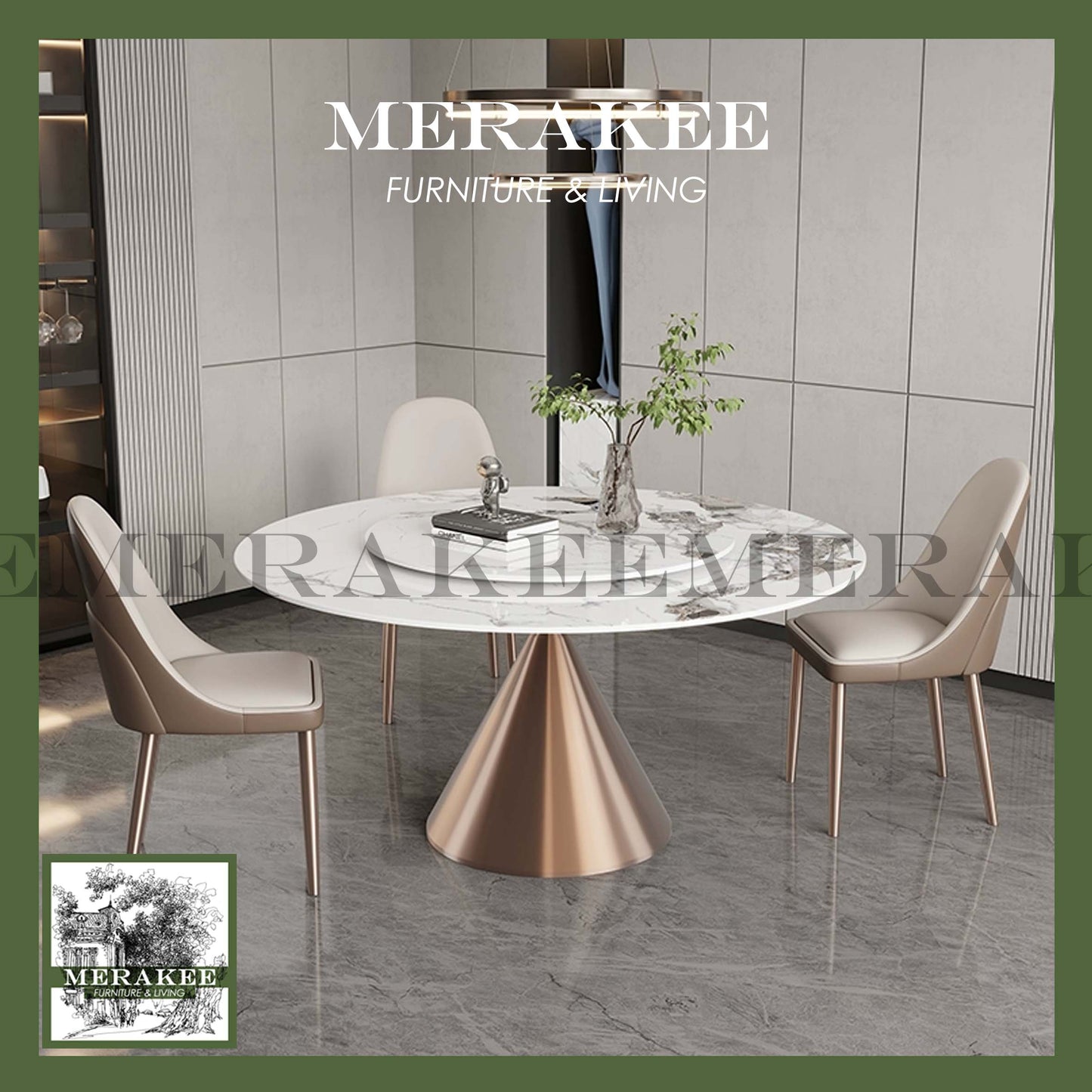 MERAKEE Sintered Stone Round Dining Table With Lazy Susan Customization Color Tabletop Stainless Steel Gold/Rose Gold/Black Stand Dining Room Furniture PV43