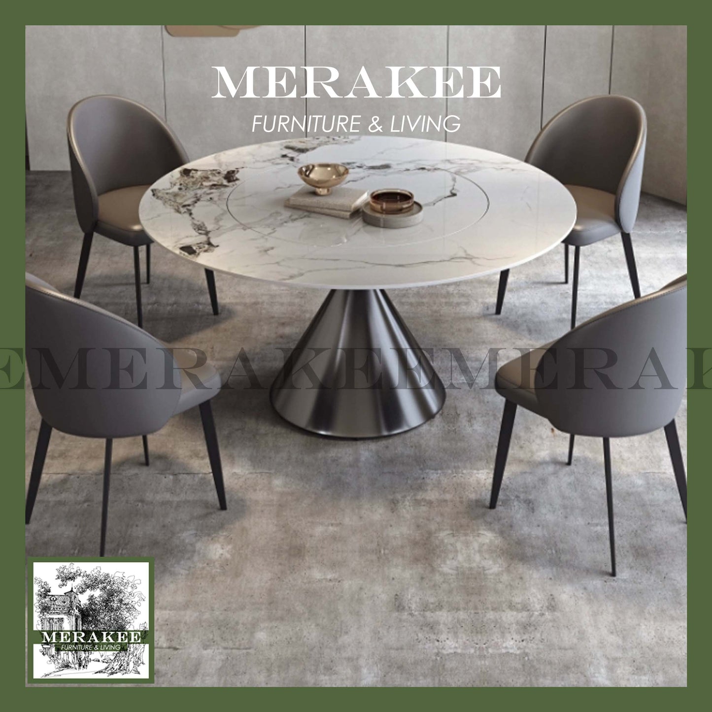MERAKEE Sintered Stone Round Dining Table With Lazy Susan Customization Color Tabletop Stainless Steel Gold/Rose Gold/Black Stand Dining Room Furniture PV43