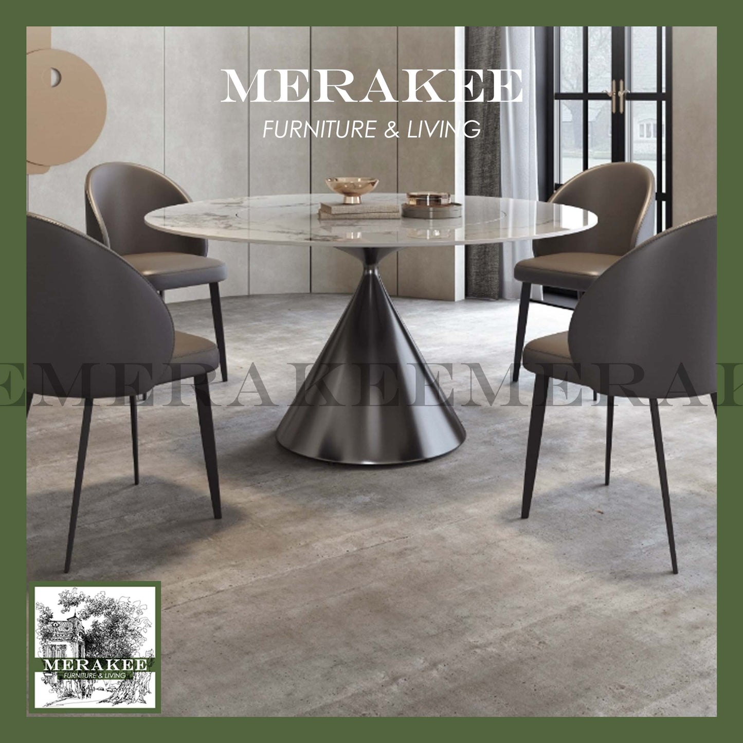 MERAKEE Sintered Stone Round Dining Table With Lazy Susan Customization Color Tabletop Stainless Steel Gold/Rose Gold/Black Stand Dining Room Furniture PV43