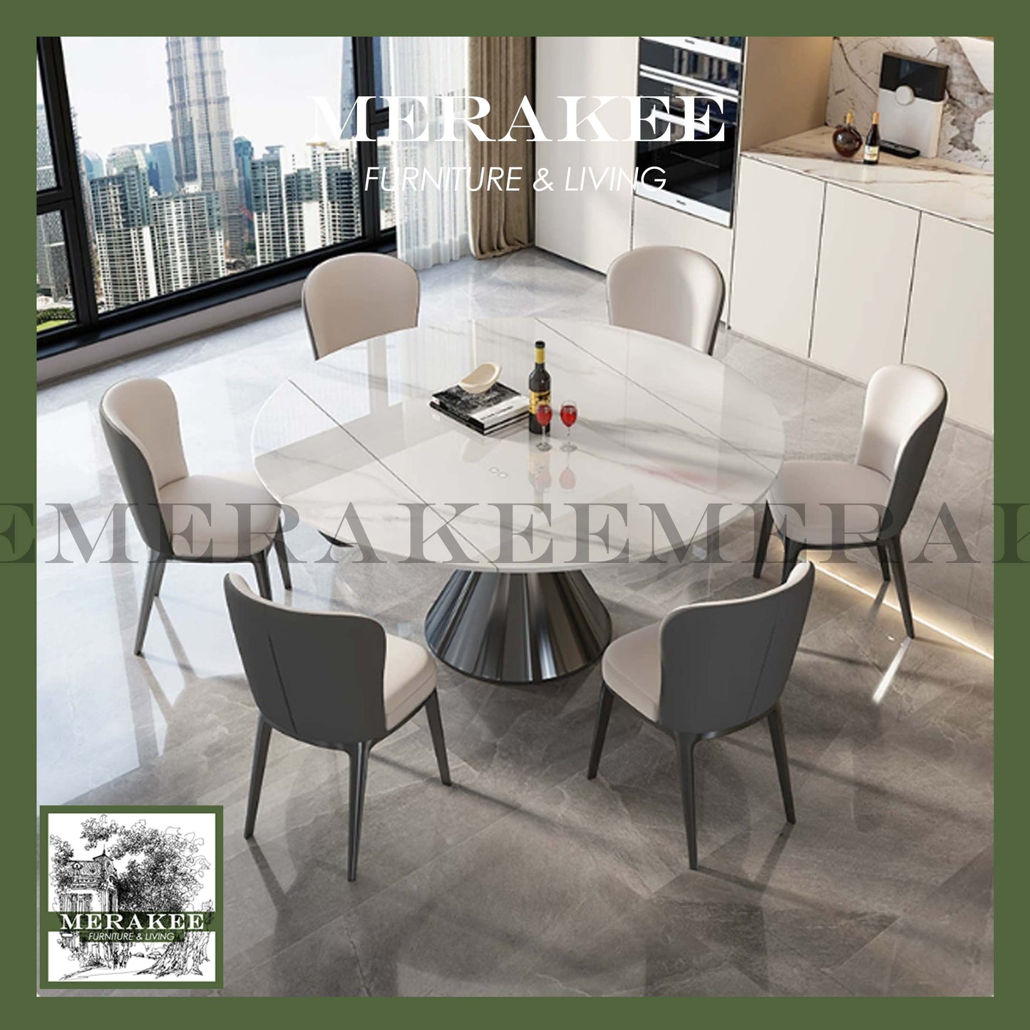 MERAKEE Sintered Stone Round Dining Table With Lazy Susan Customization Color Tabletop Stainless Steel Gold/Rose Gold/Black Stand Dining Room Furniture PV43