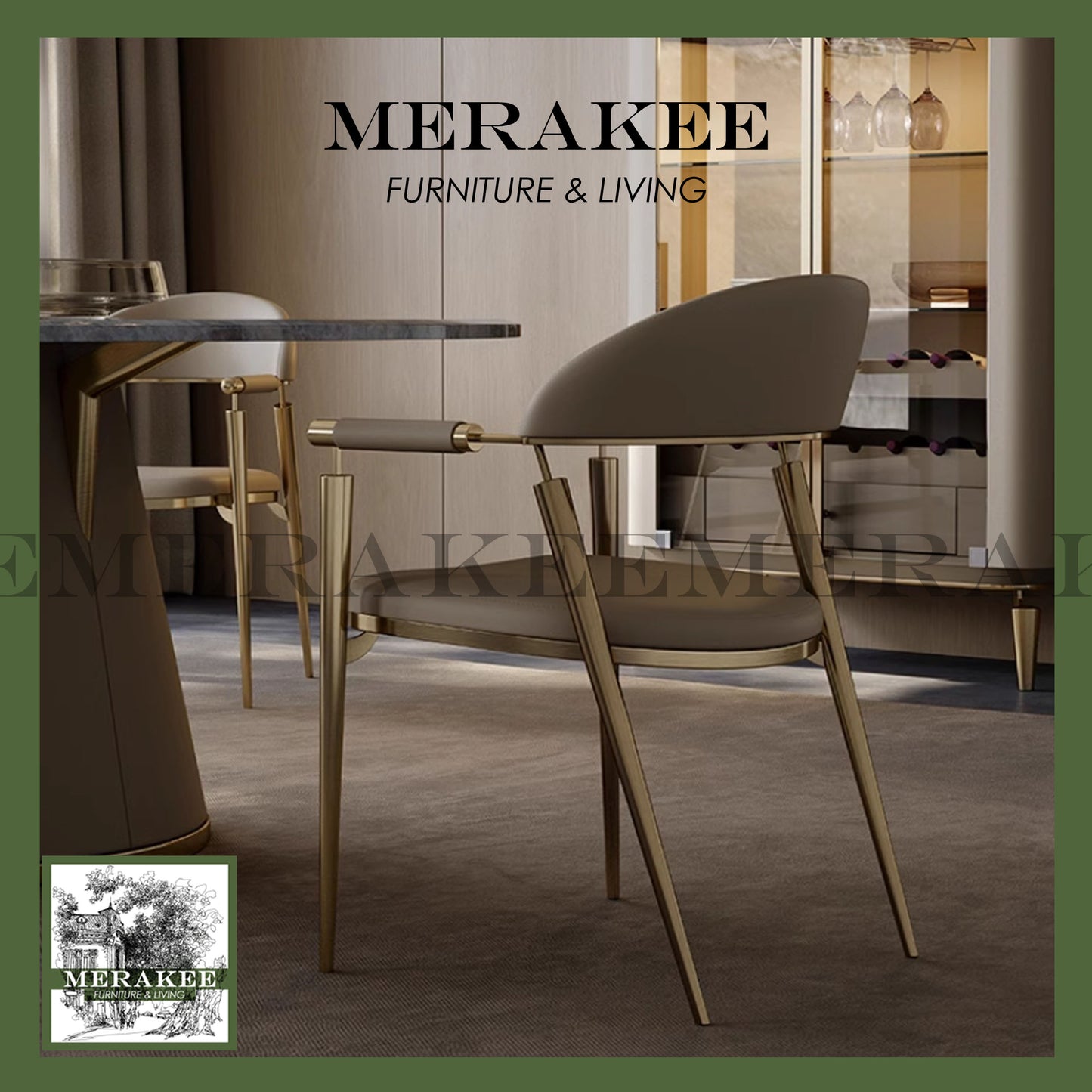 MERAKEE Dining Chair PU Leather Stainless Gold Leg Dining Room Furniture YX11