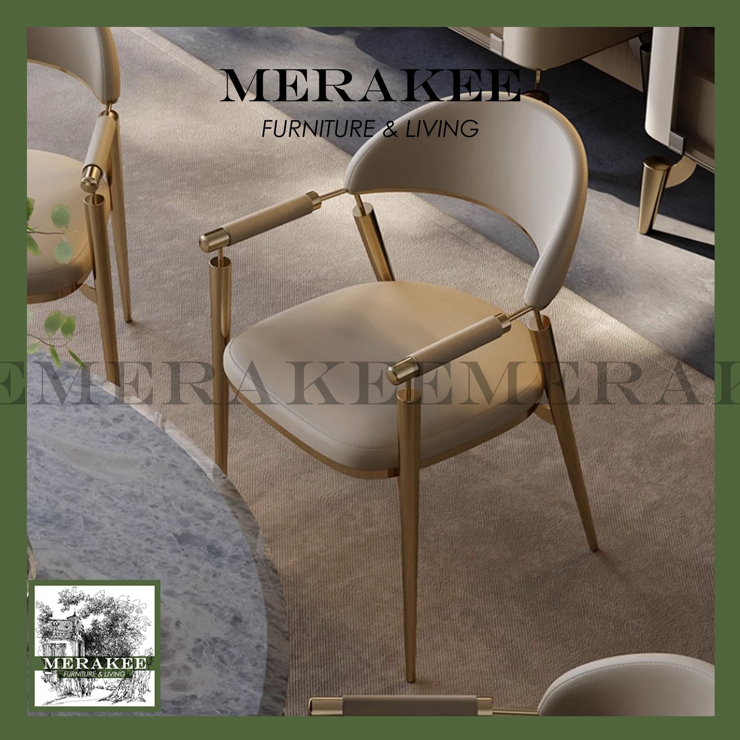 MERAKEE Dining Chair PU Leather Stainless Gold Leg Dining Room Furniture YX11