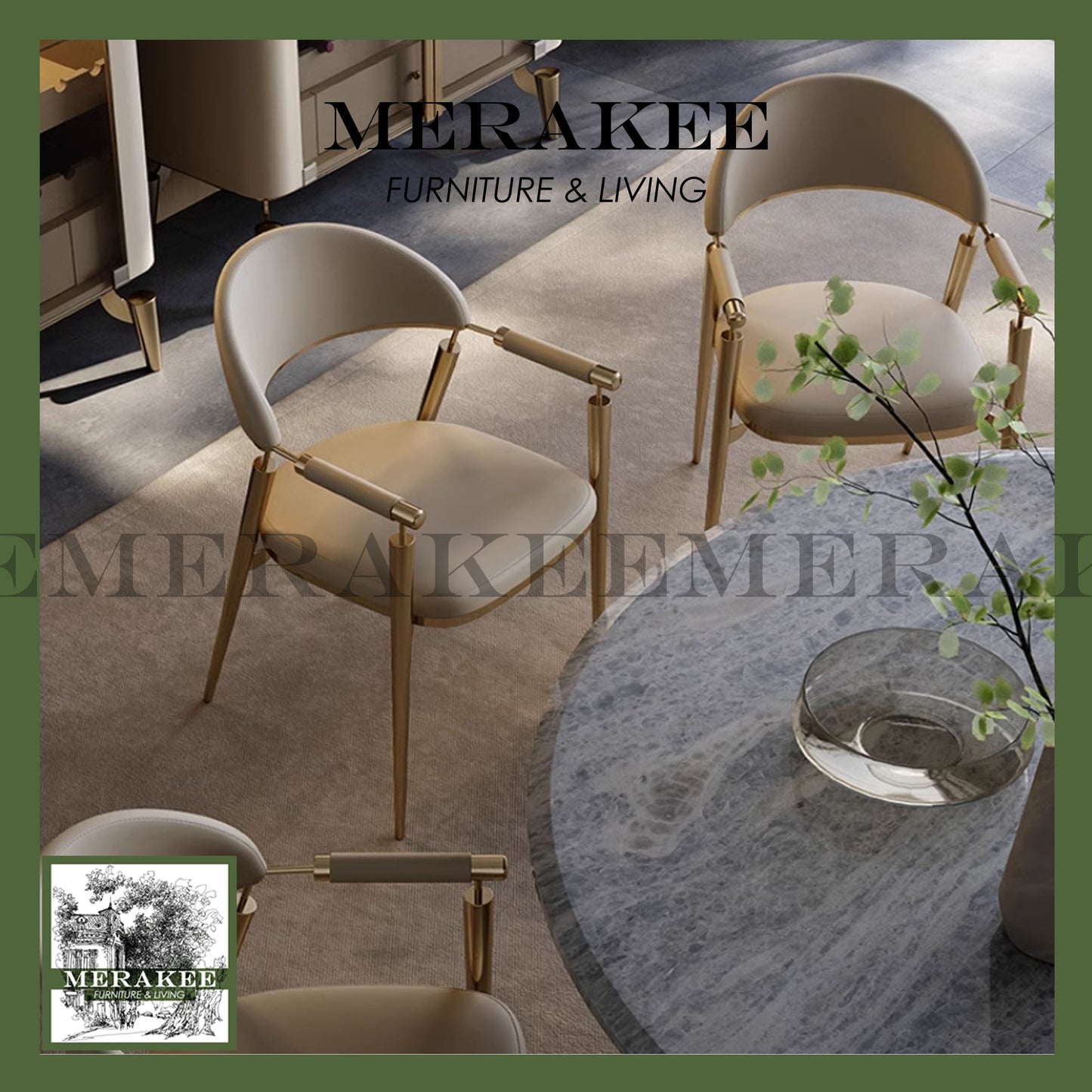 MERAKEE Dining Chair PU Leather Stainless Gold Leg Dining Room Furniture YX11