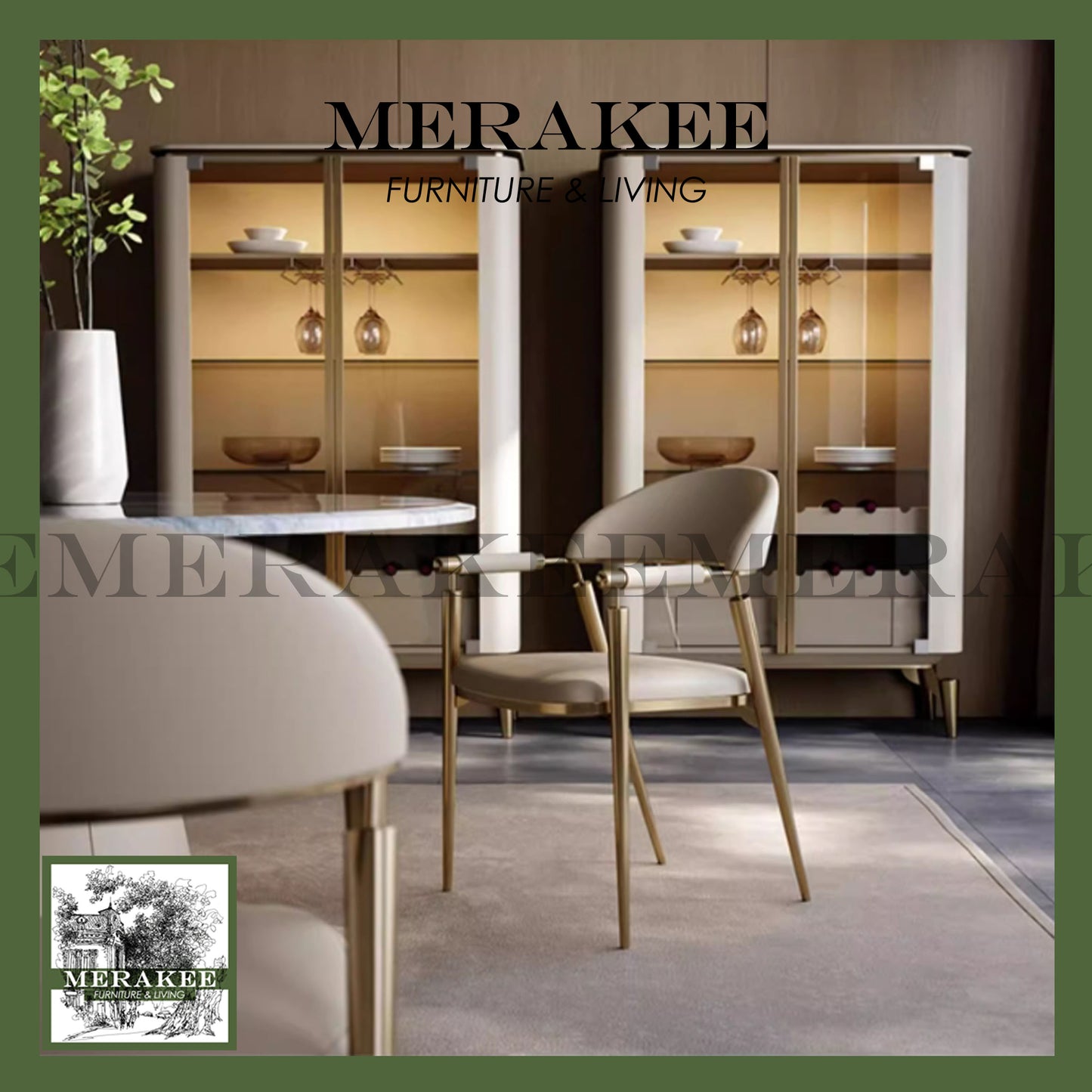 MERAKEE Dining Chair PU Leather Stainless Gold Leg Dining Room Furniture YX11