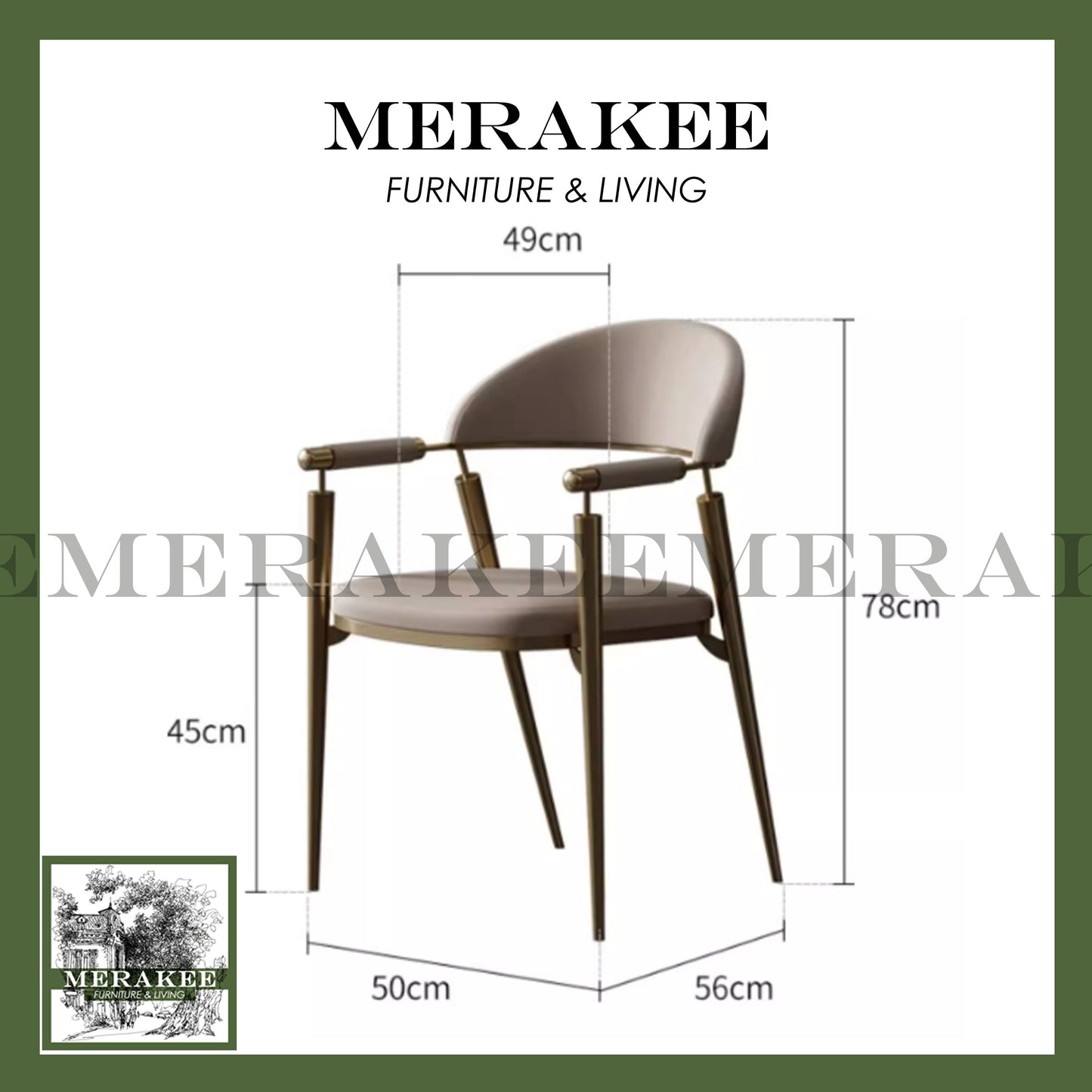 MERAKEE Dining Chair PU Leather Stainless Gold Leg Dining Room Furniture YX11