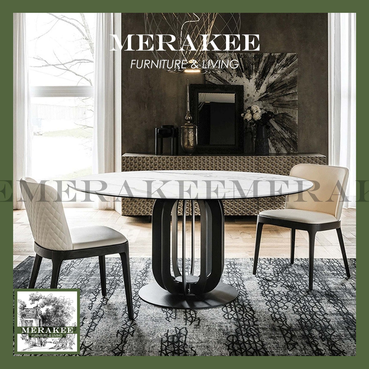 MERAKEE Sintered Stone Dining Table With Lazy Susan Customization Color Tabletop Dining Room Furniture PV42