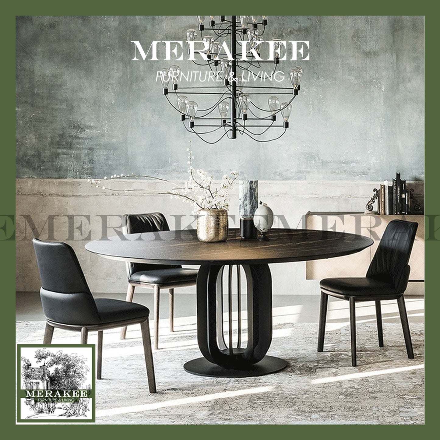 MERAKEE Sintered Stone Dining Table With Lazy Susan Customization Color Tabletop Dining Room Furniture PV42
