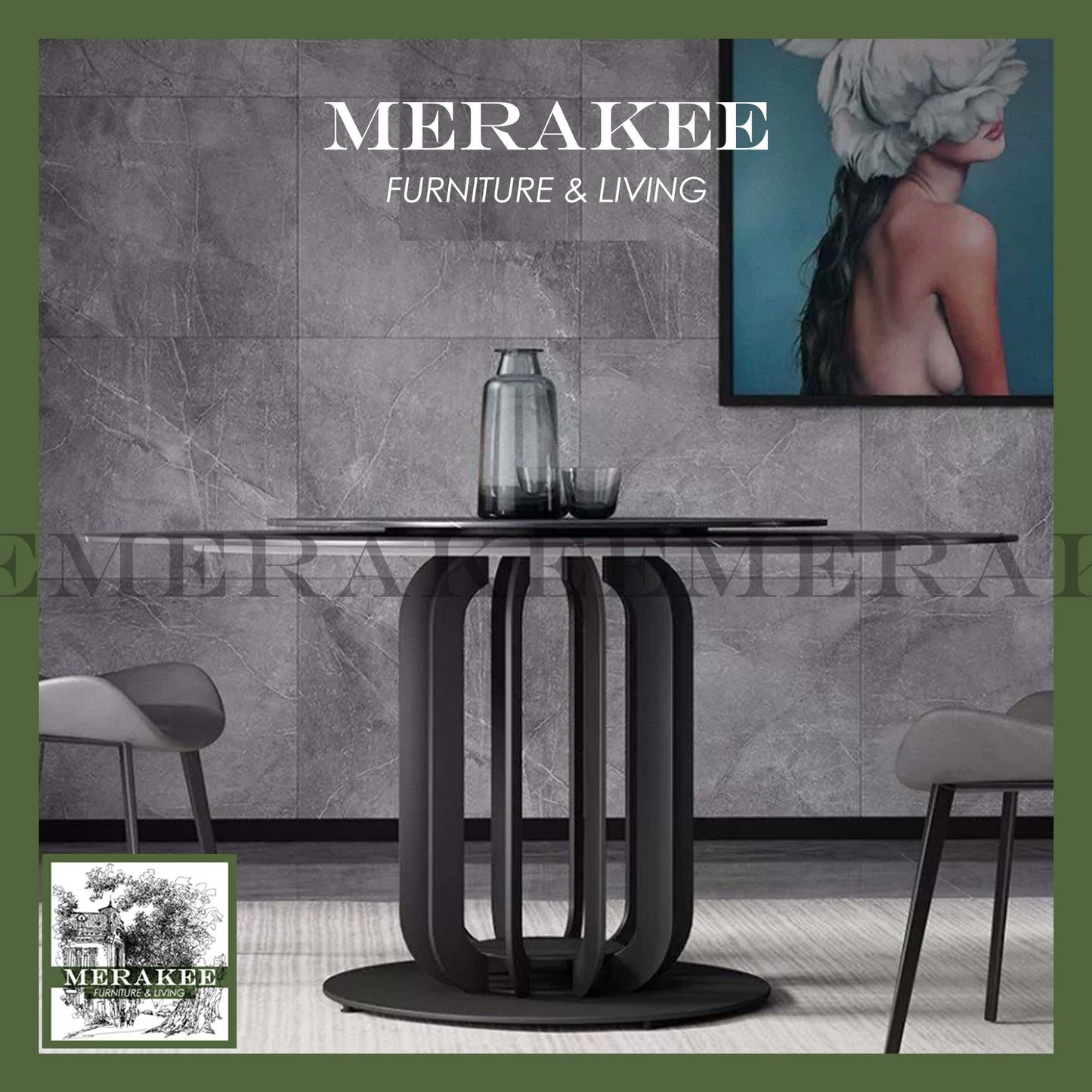 MERAKEE Sintered Stone Dining Table With Lazy Susan Customization Color Tabletop Dining Room Furniture PV42