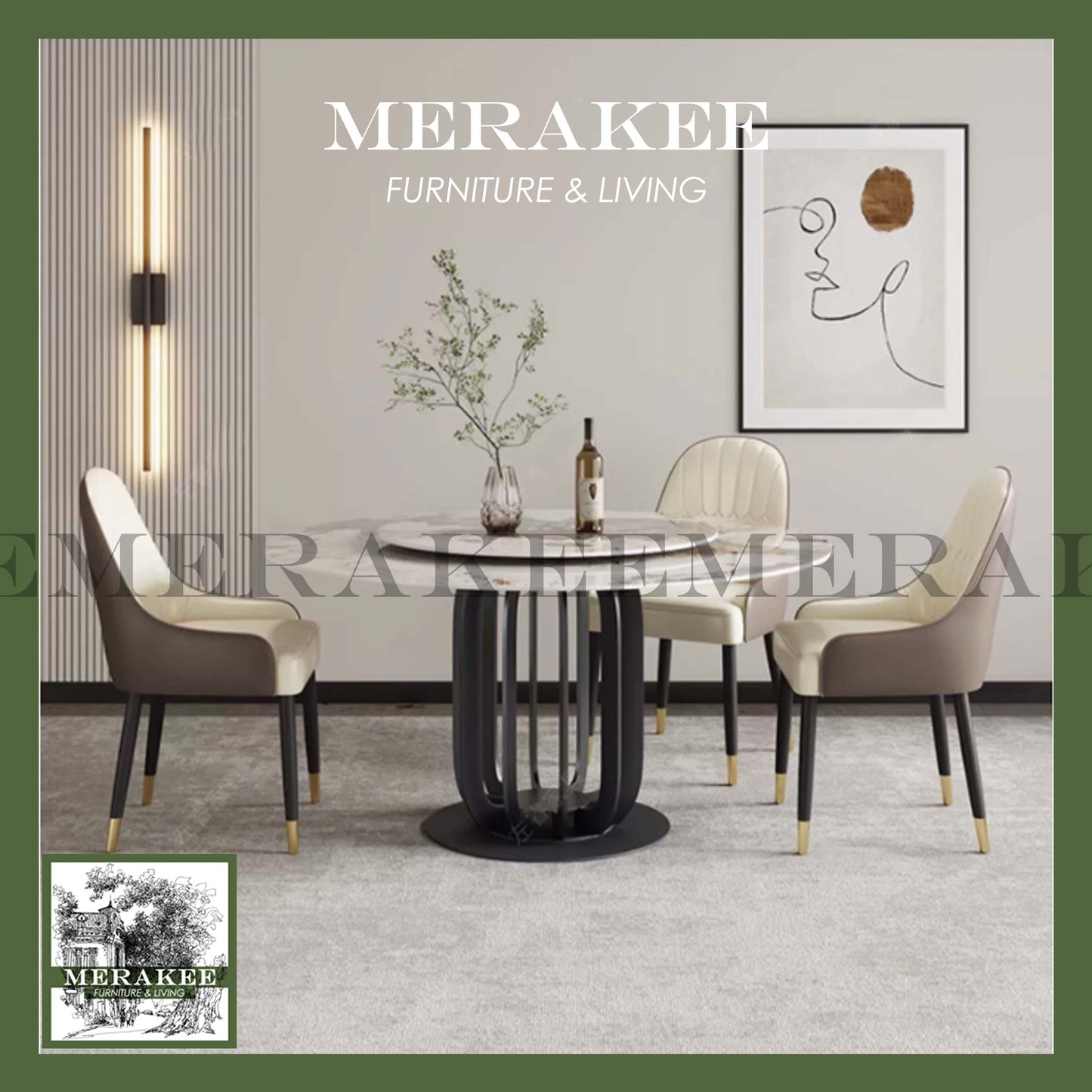 MERAKEE Sintered Stone Dining Table With Lazy Susan Customization Color Tabletop Dining Room Furniture PV42