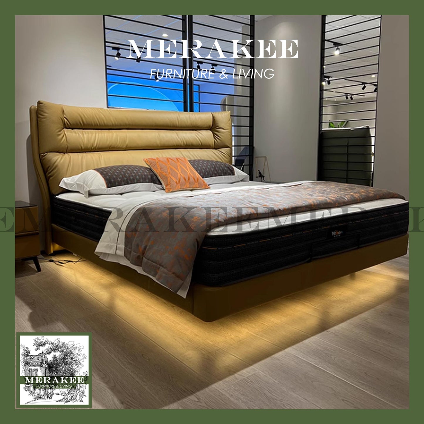 MERAKEE Queen/King Genuine Leather Bed Frame Bedroom Furniture JC8219
