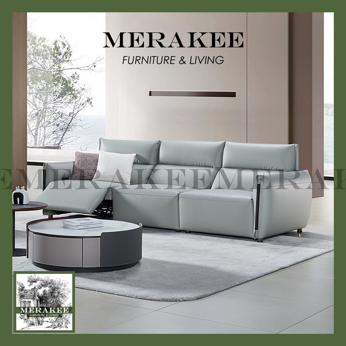 MERAKEE Full-Grain Genuine Leather Electric Recliner sofa 2/3 Seater Color Solution Living Room Furniture XC6608