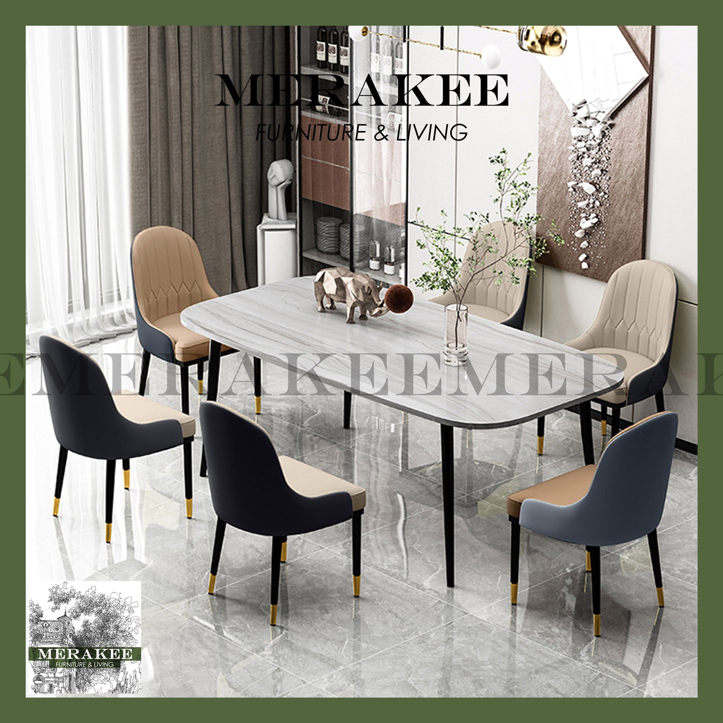 MERAKEE Dining Chair PU Leather Solid Wood Frame Dining Room Furniture JCY010