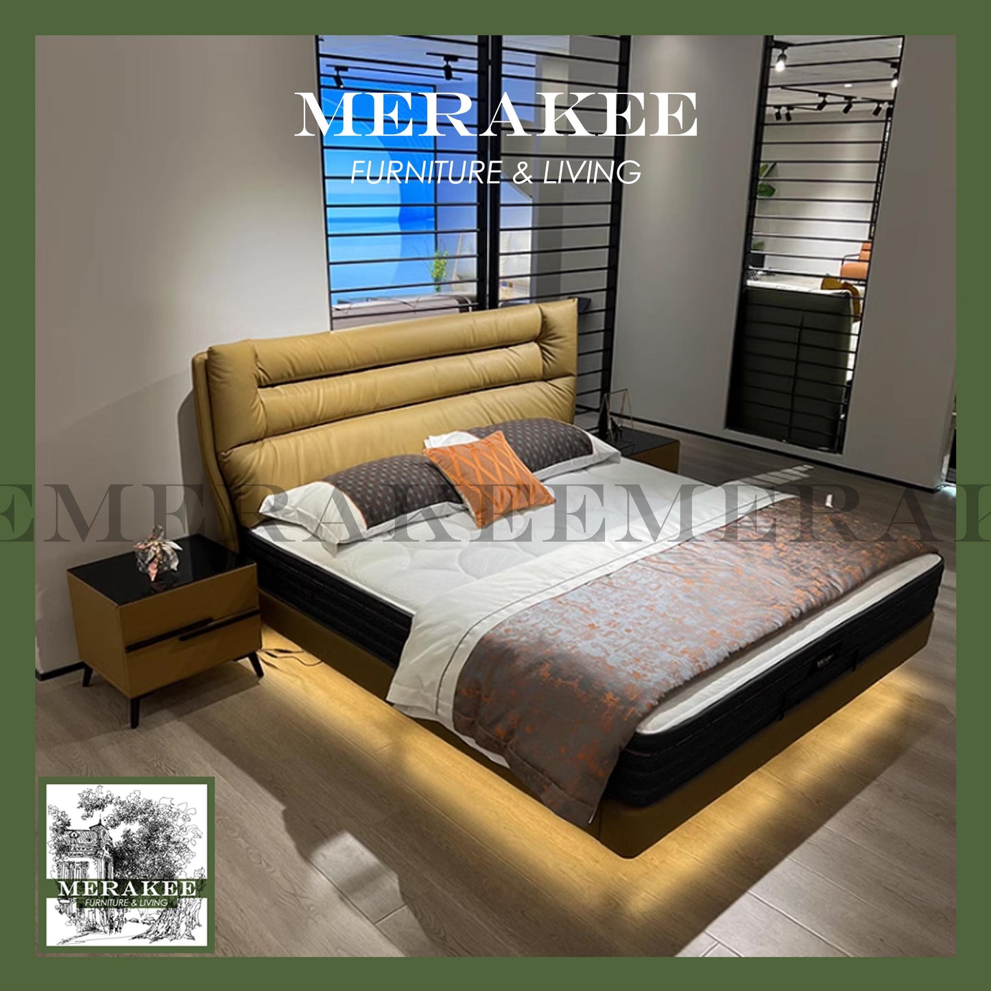 MERAKEE Queen/King Genuine Leather Bed Frame Bedroom Furniture JC8219