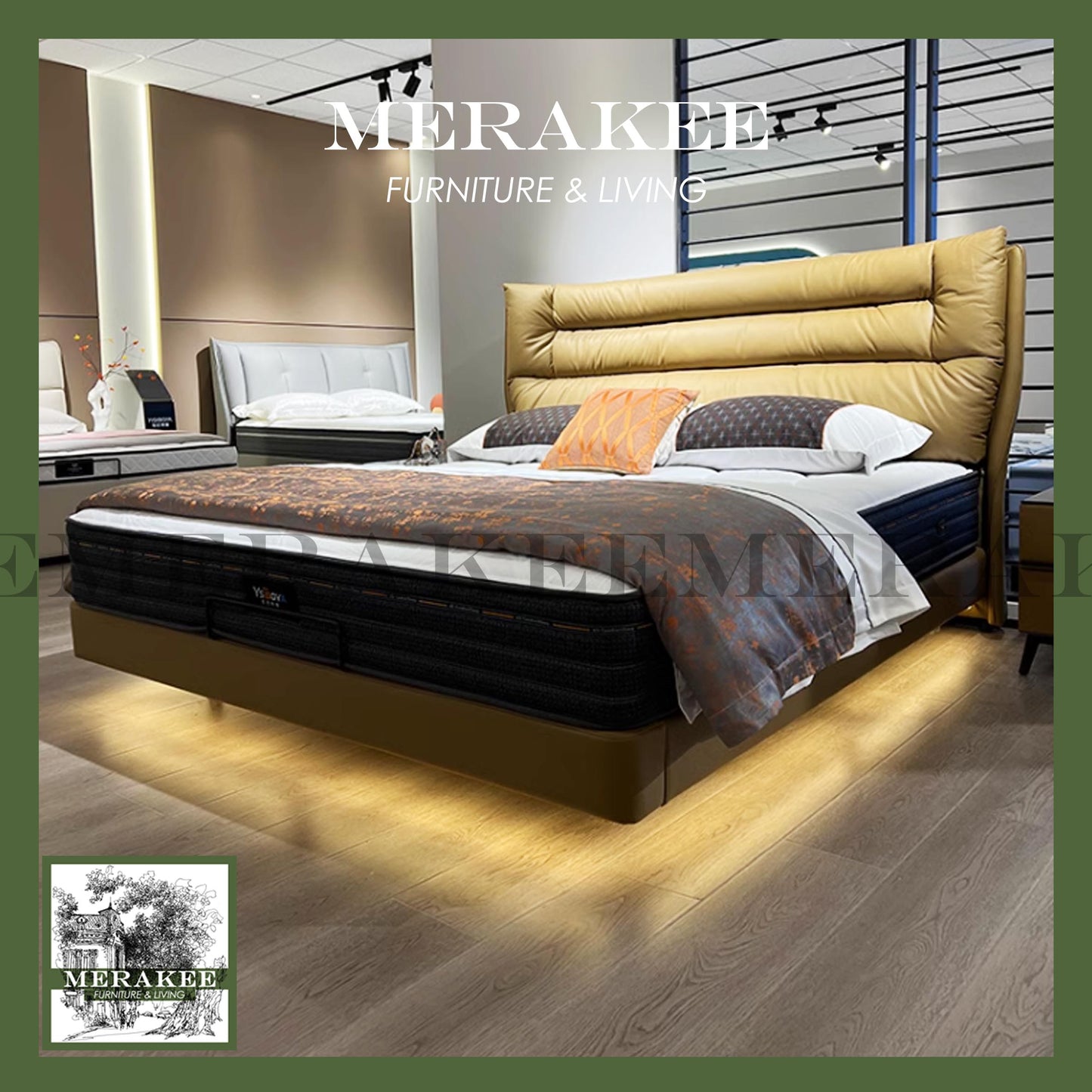 MERAKEE Queen/King Genuine Leather Bed Frame Bedroom Furniture JC8219