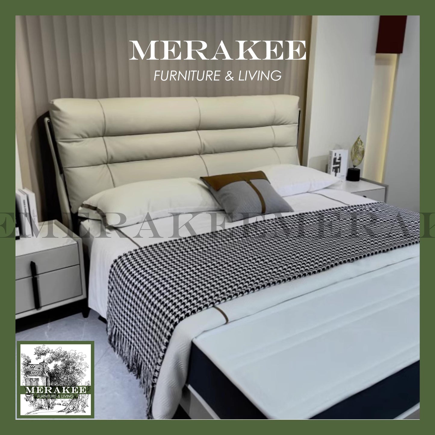 MERAKEE Queen/King Genuine Leather Bed Frame Bedroom Furniture JC8219